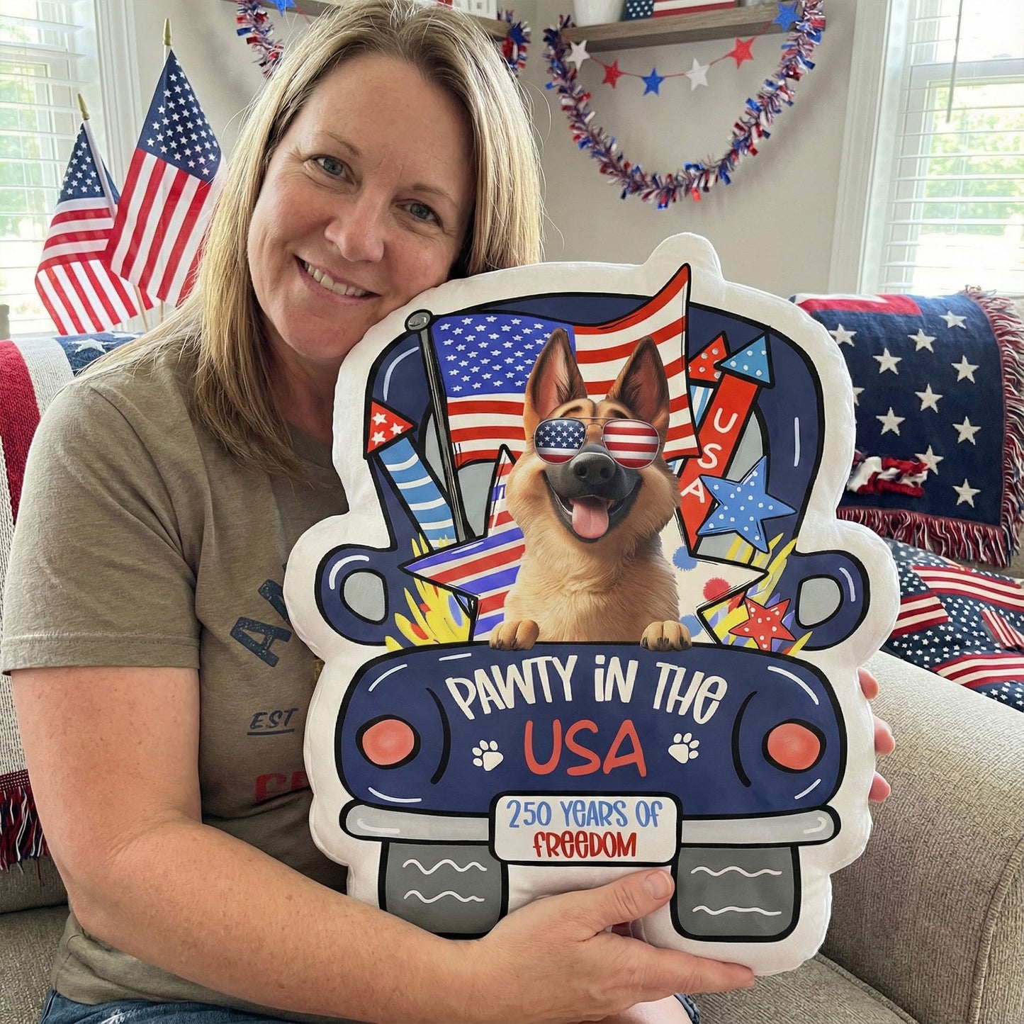 Pawty In The USA - Personalized Custom Shaped Pillow