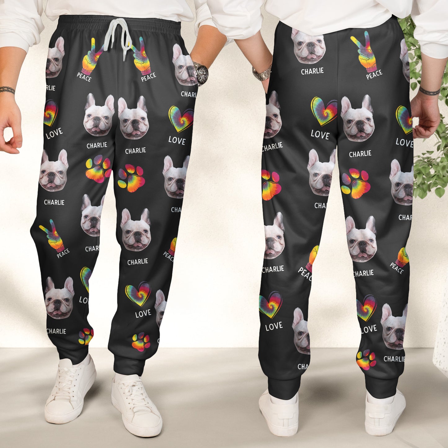 Peace, Love, Dogs - Personalized Photo Sweatpants