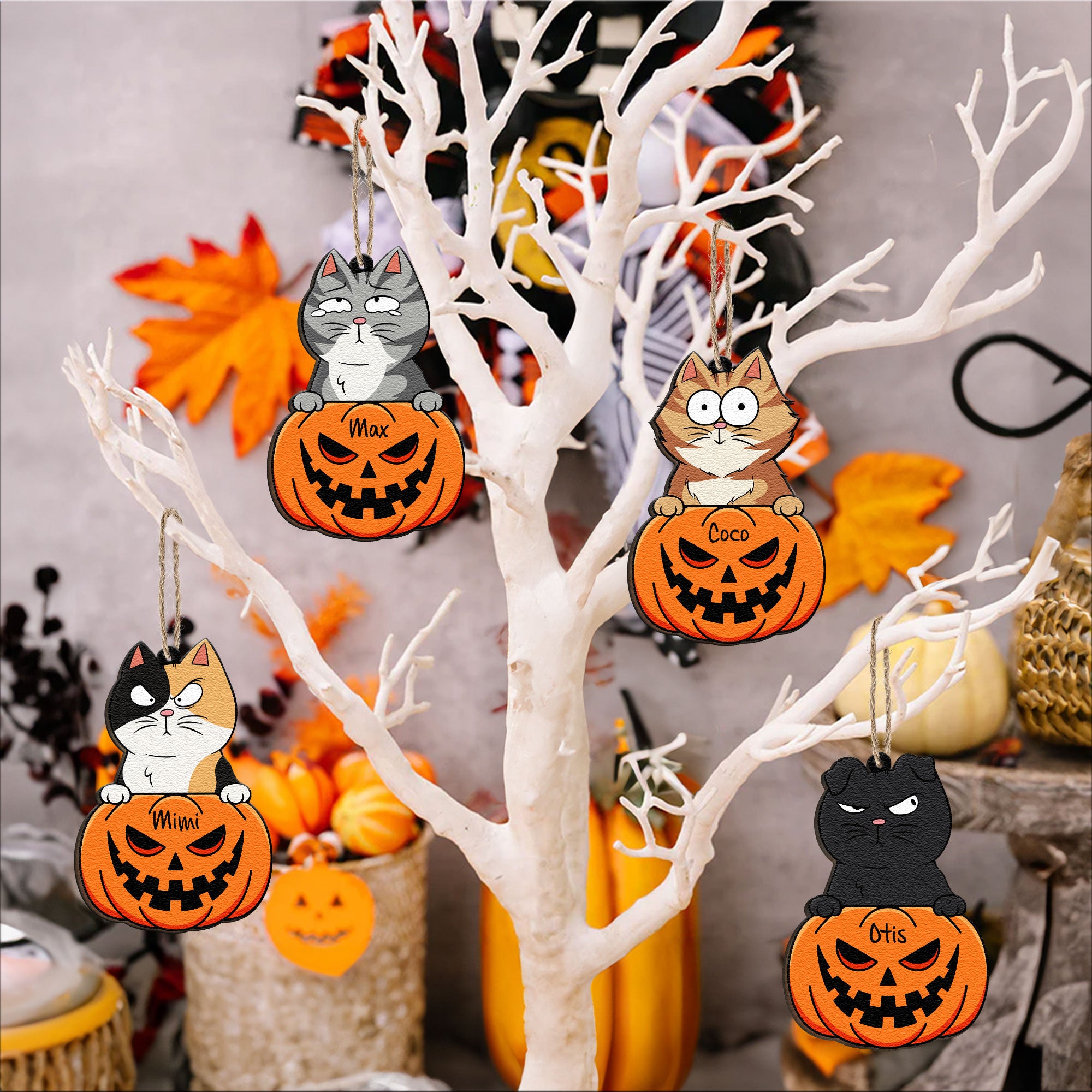 Peeking Pet Halloween - Personalized Wooden Ornament, Halloween Ornament