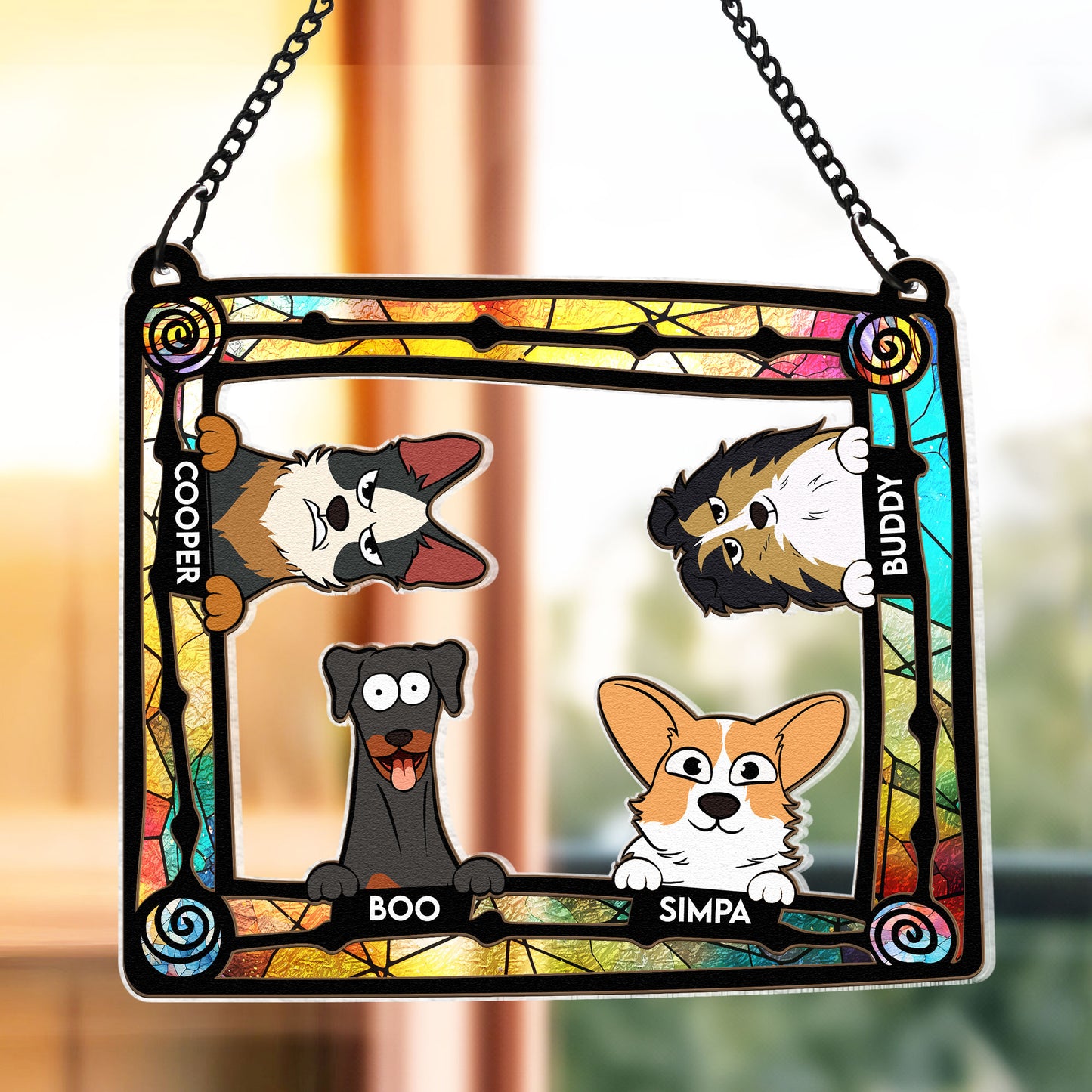 Peeking Pet On Window Frame - Personalized Window Hanging Suncatcher Ornament