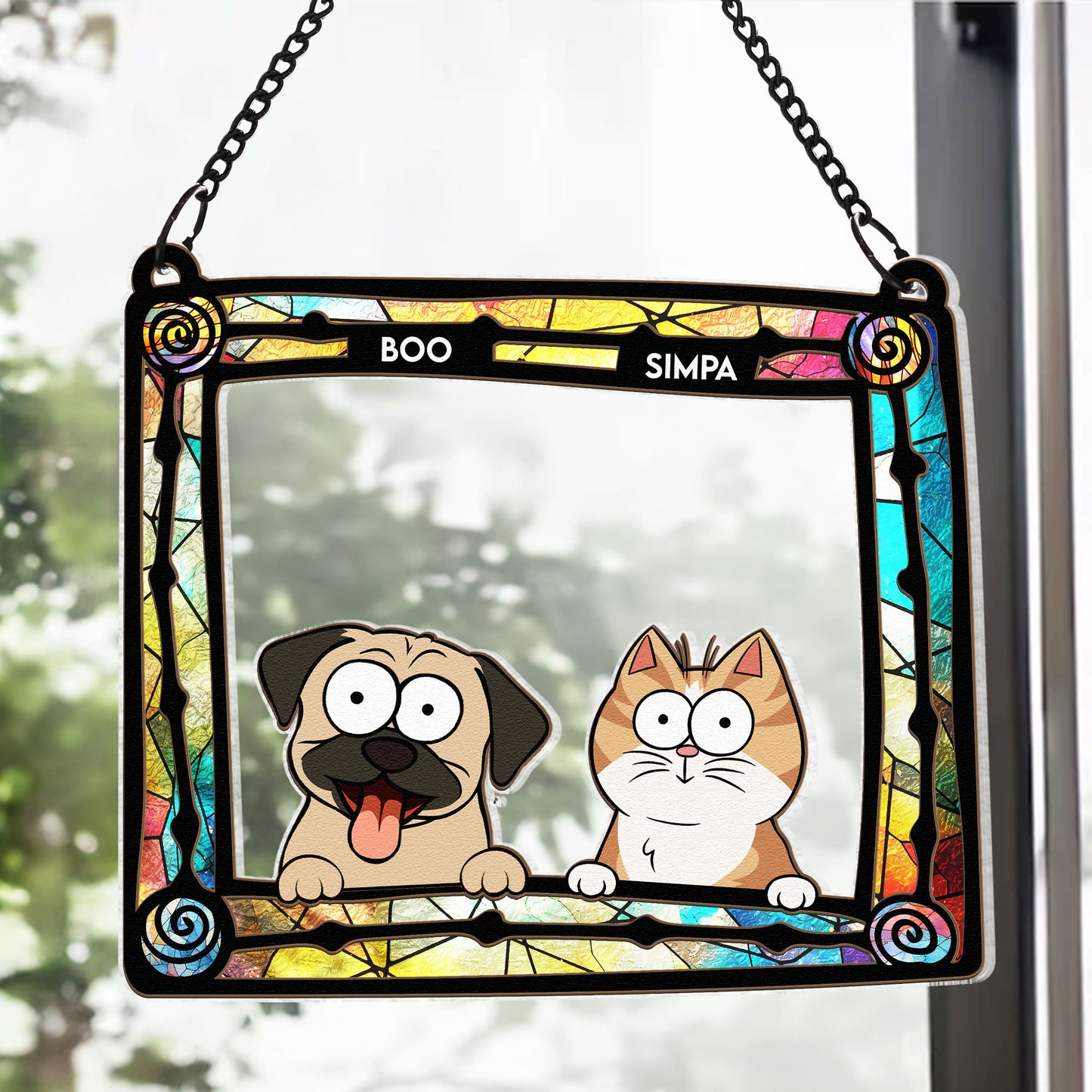 Peeking Pet On Window Frame - Personalized Window Hanging Suncatcher Ornament