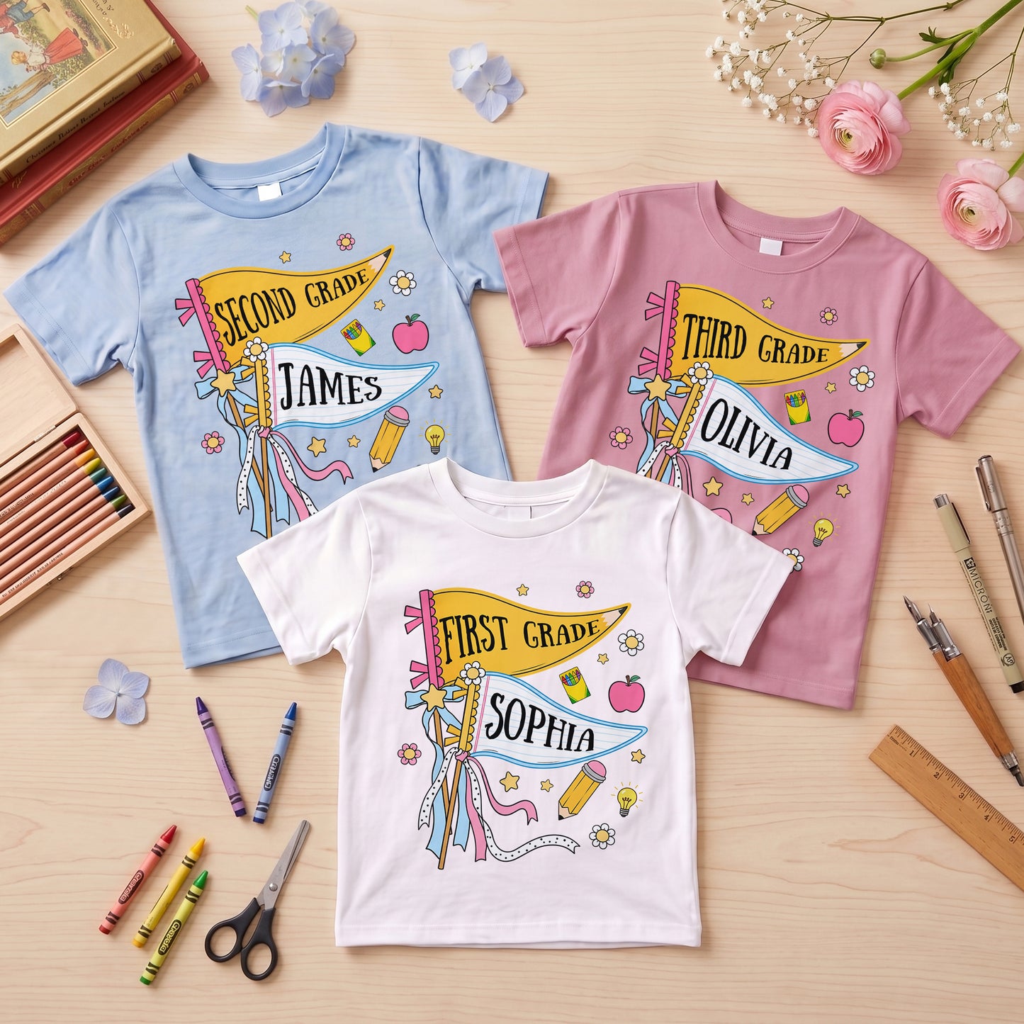 Pencil-Back-To-School-Custom-Pennant-Personalized-Shirt-1