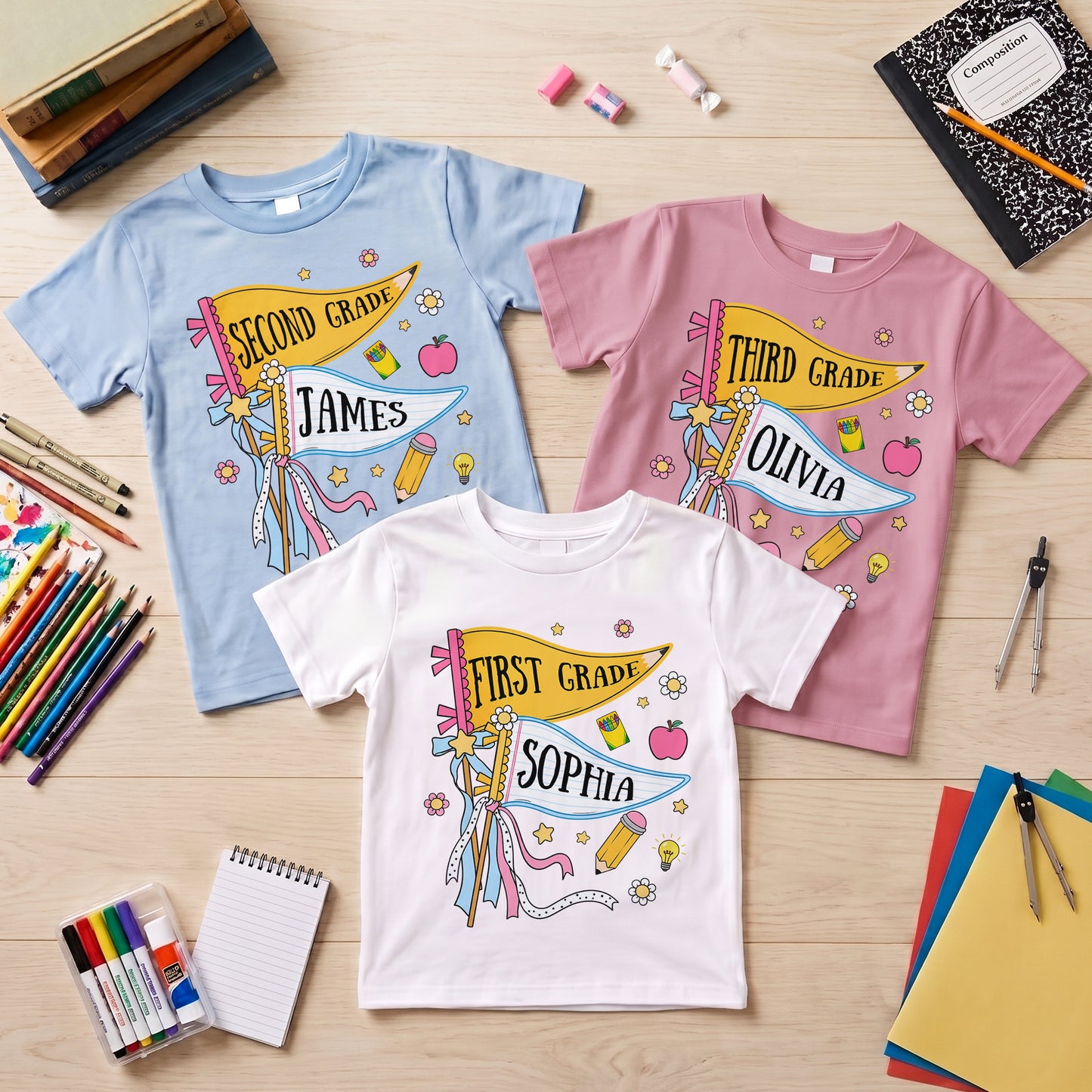 Pencil-Back-To-School-Custom-Pennant-Personalized-Shirt-2