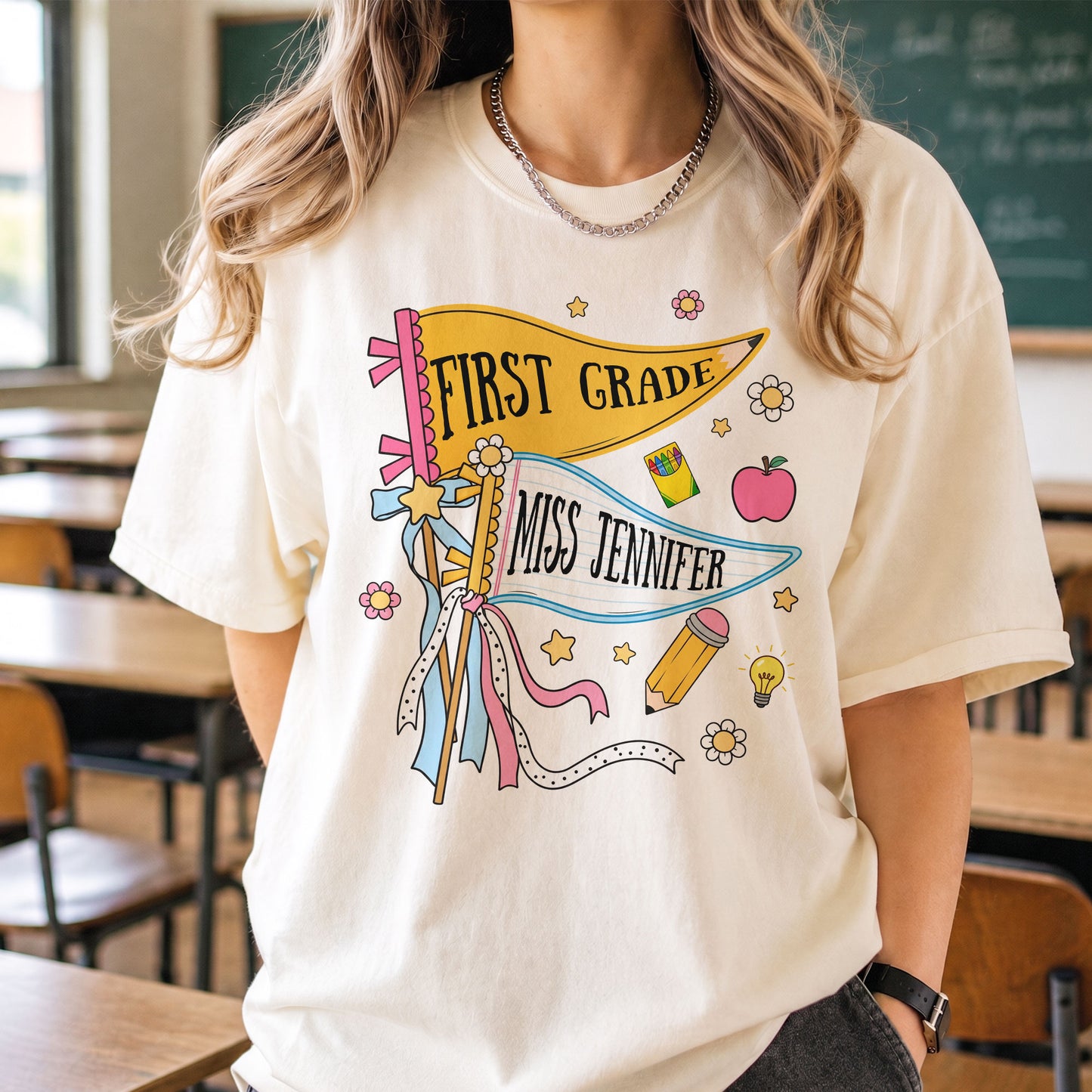 Pencil-Back-To-School-Teacher-Custom-Pennant--Personalized-Shirt-4