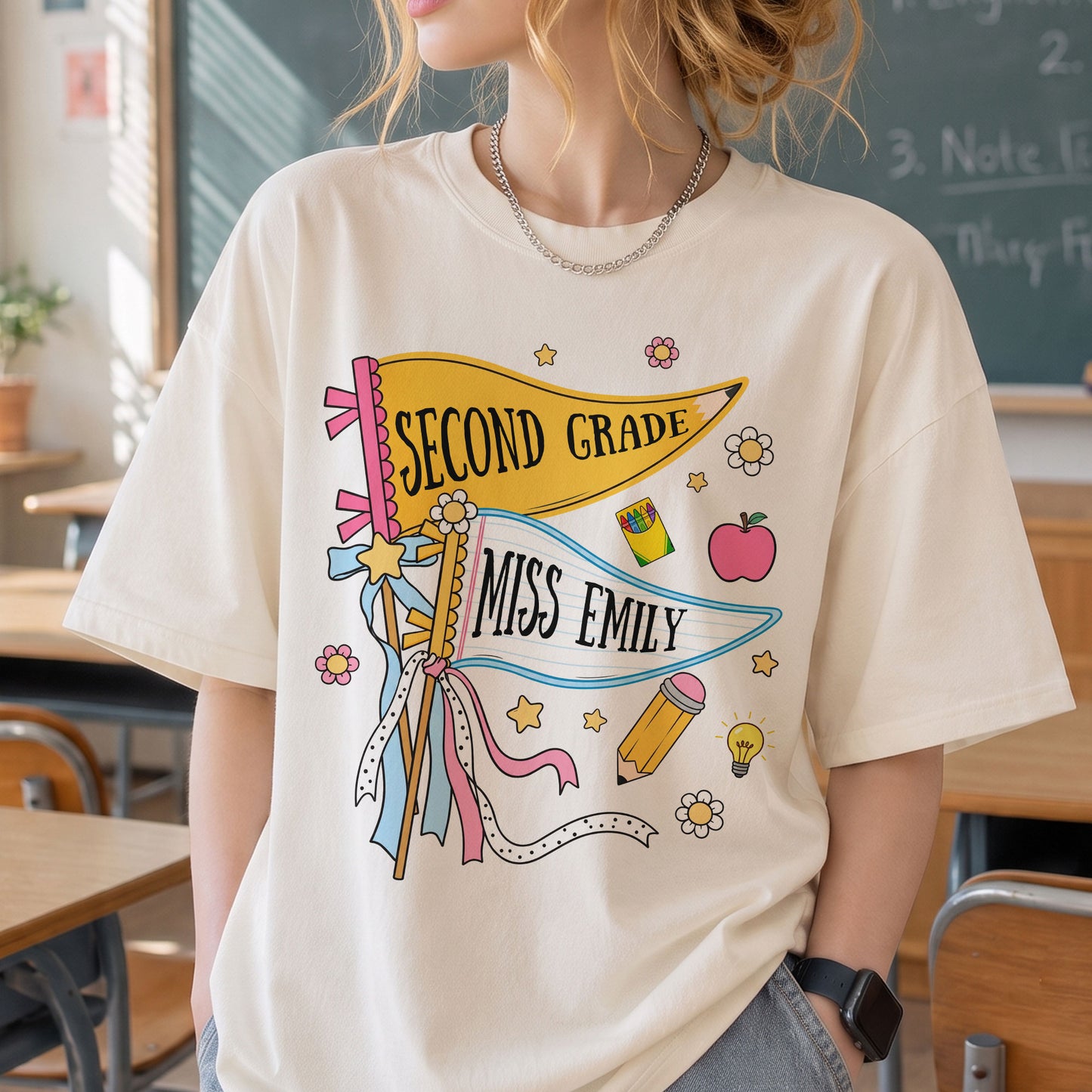 Pencil-Back-To-School-Teacher-Custom-Pennant--Personalized-Shirt-5