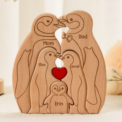 Penguin Family - Personalized Wooden Penguin Family Puzzle