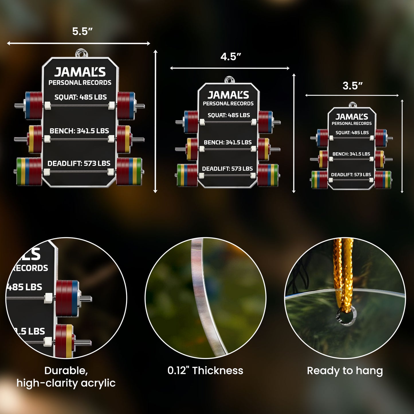 Personal Record Fitness Powerlifting - Personalized Acrylic Ornament