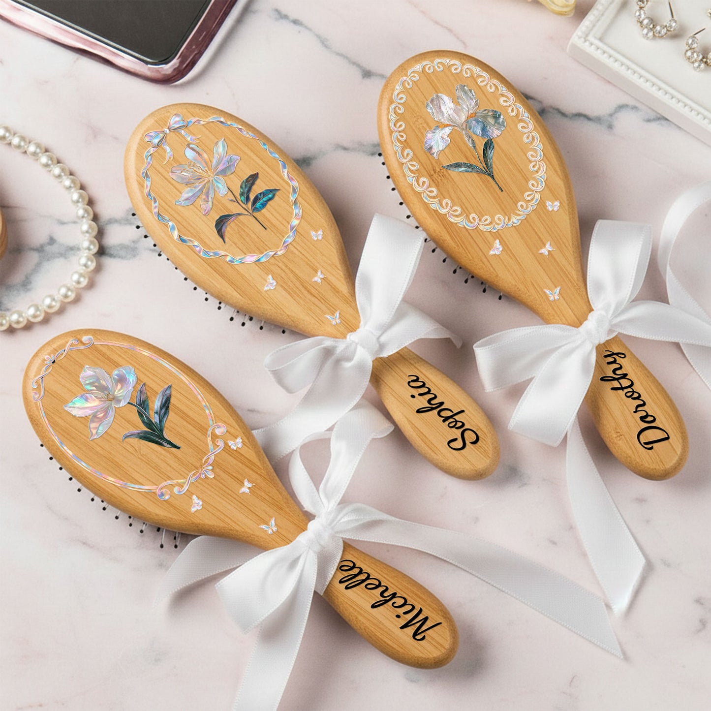 Personalised Birth Flower Gift For Her - Personalized Hair Brush