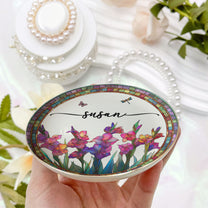 Personalize Birth Flower, Name For Her, Daughter, Sister - Personalized Jewelry Dish