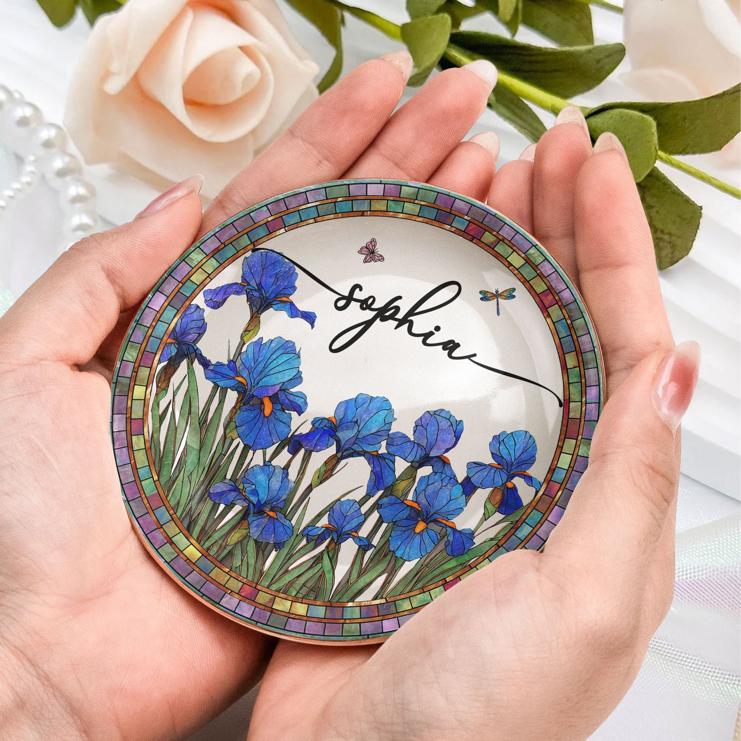 Personalize Birth Flower, Name For Her, Daughter, Sister - Personalized Jewelry Dish