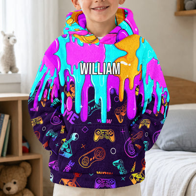 Personalized Gamer Custom Name Gaming Neon Drip Video Game, Boys Gaming Gift, Gamer Birthday Gift - Personalized Hoodie