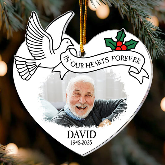 Personalized Memorial In Our Hearts Forever - Personalized Acrylic Photo Ornament