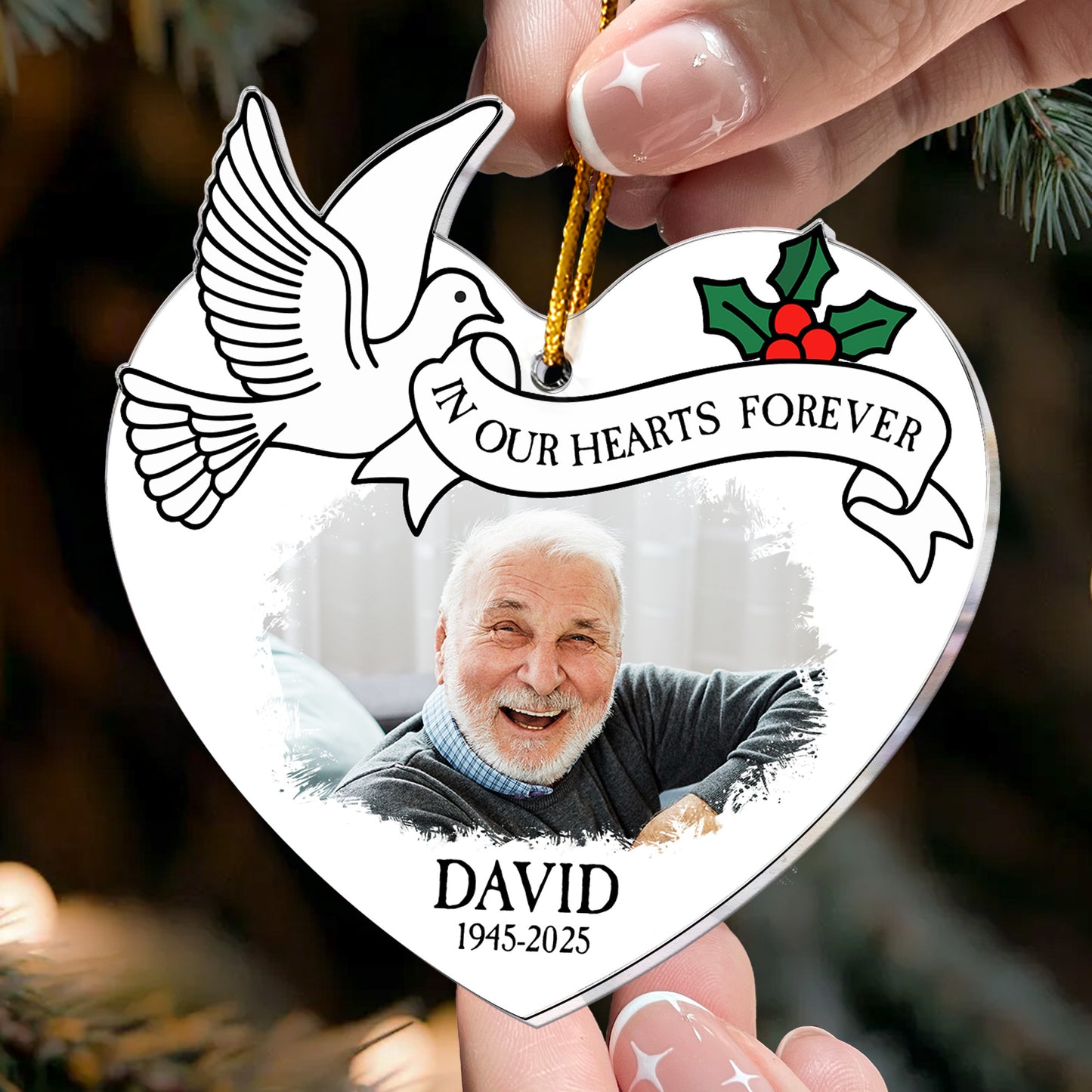 Personalized Memorial In Our Hearts Forever - Personalized Acrylic Photo Ornament