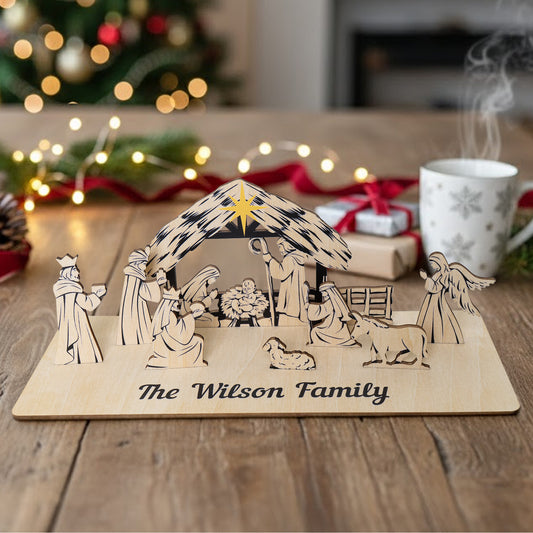 Personalized Nativity Scene Christmas Decoration Wooden Laser Cut