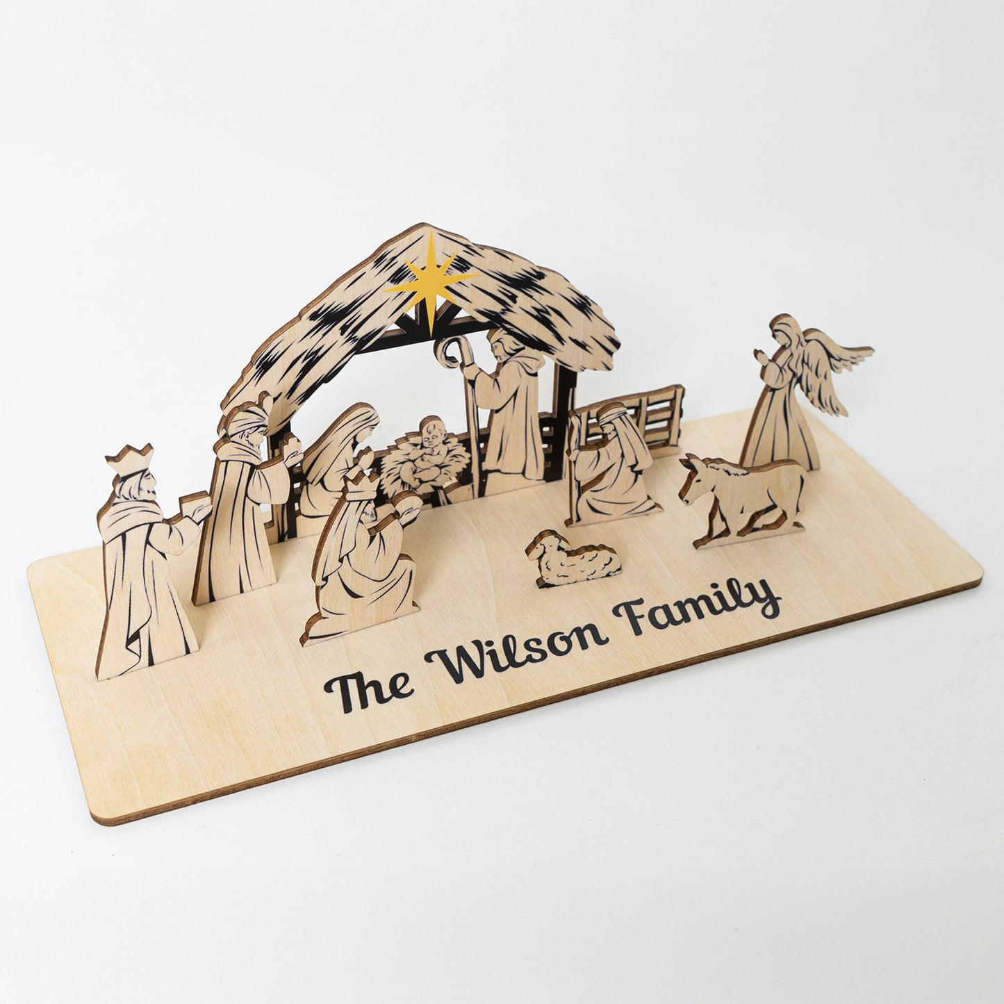 Personalized Nativity Scene Christmas Decoration Wooden Laser Cut