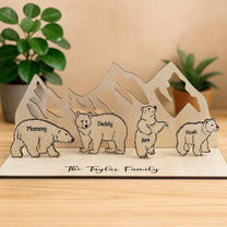 Personalized Wooden Bear Family With A Mountain Scene Backdrop