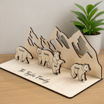 Personalized Wooden Bear Family With A Mountain Scene Backdrop