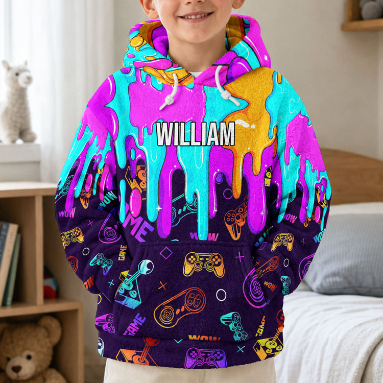 Personalized-Gamer-Custom-Name-Gaming-Neon-Drip-Video-Game,-Boys-Gaming-Gift,-Gamer-Birthday-Gift-Personalized-Hoodie-1