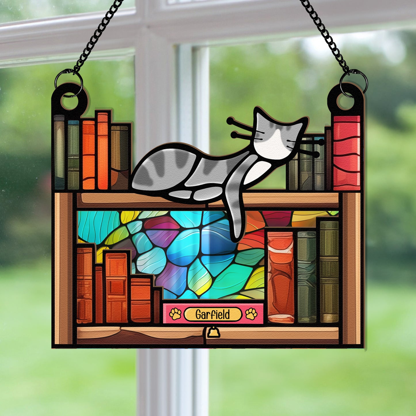 Pet Cats And Read Books - Personalized Window Hanging Suncatcher Ornament
