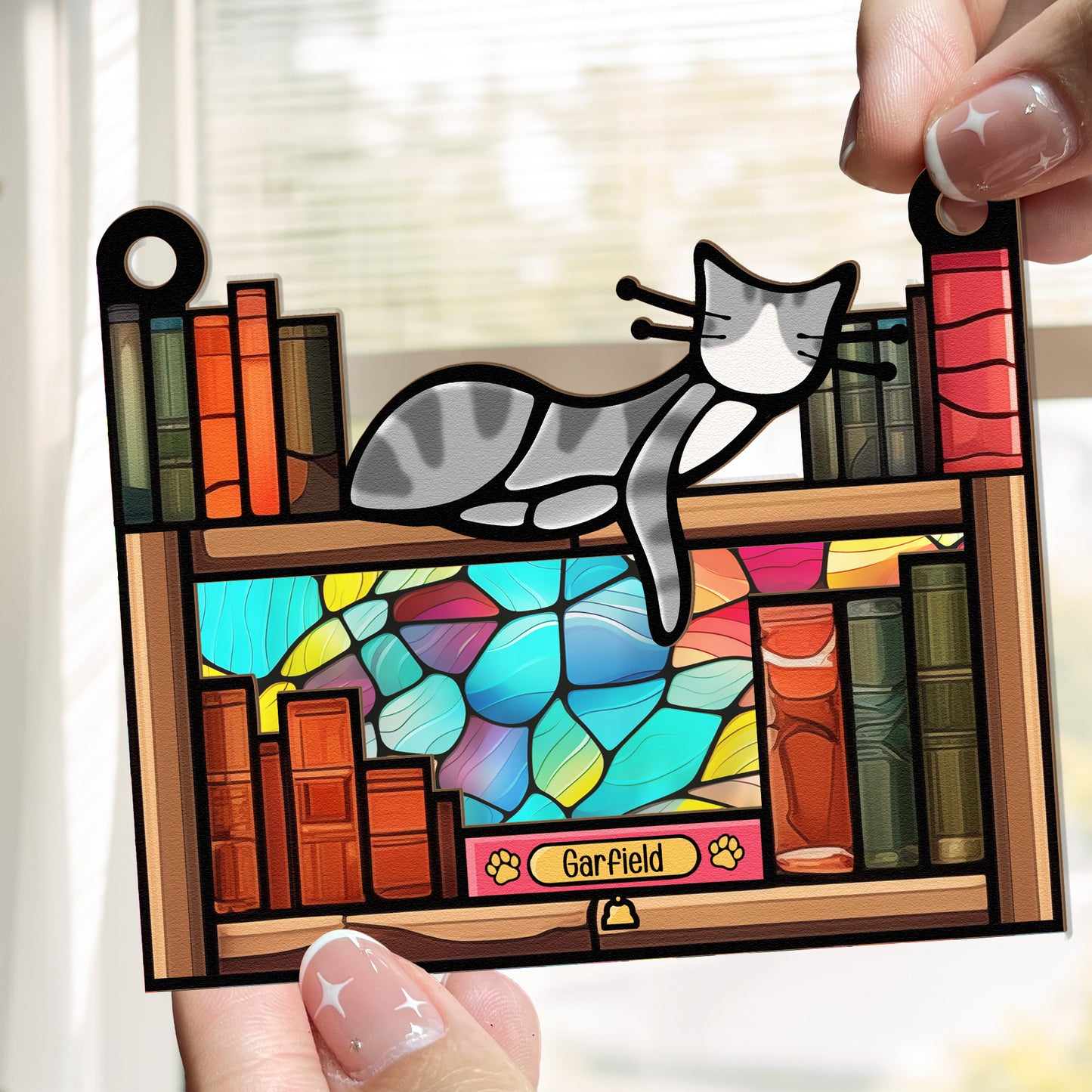 Pet Cats And Read Books - Personalized Window Hanging Suncatcher Ornament