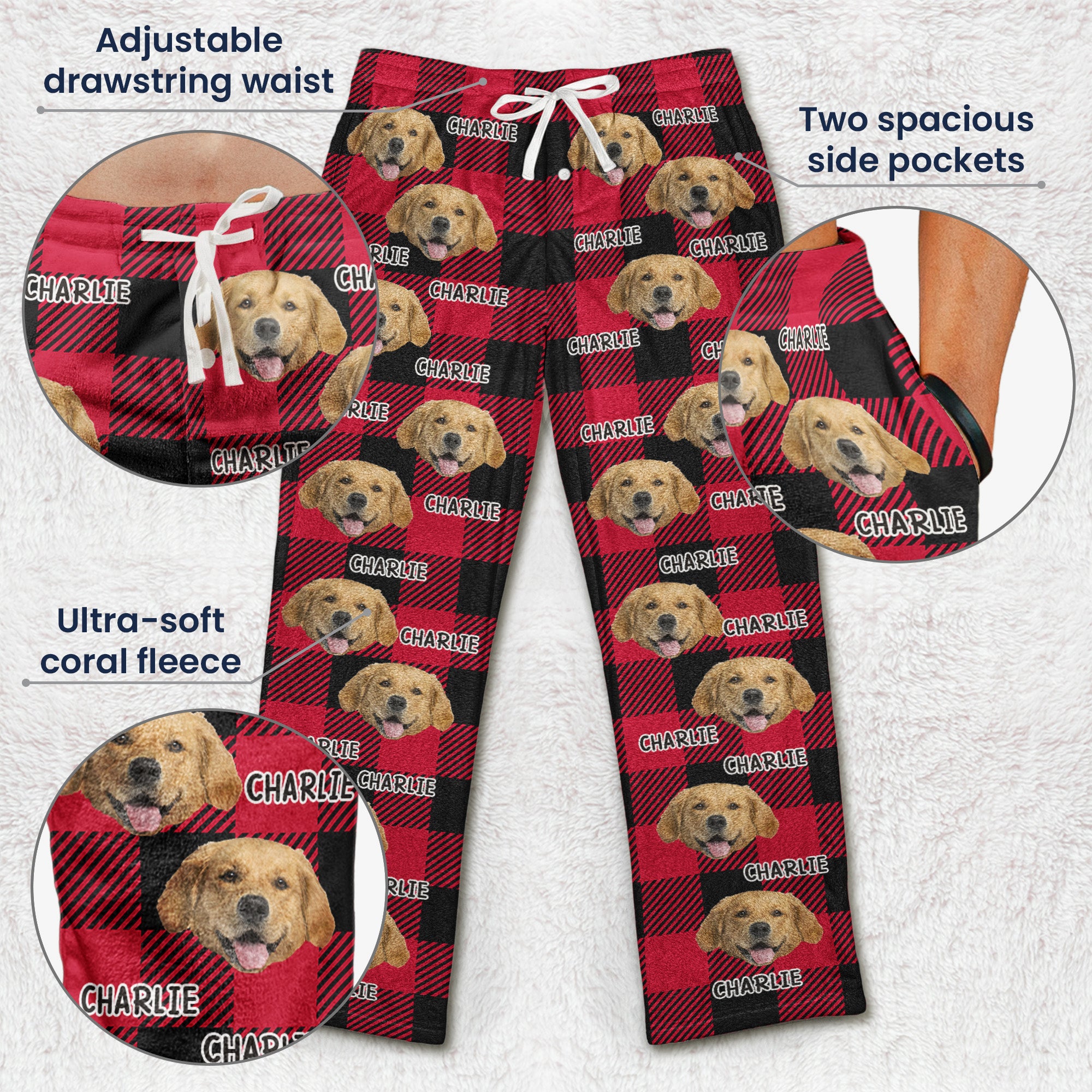 Pet Christmas - Personalized Photo Fleece Pajama Pants