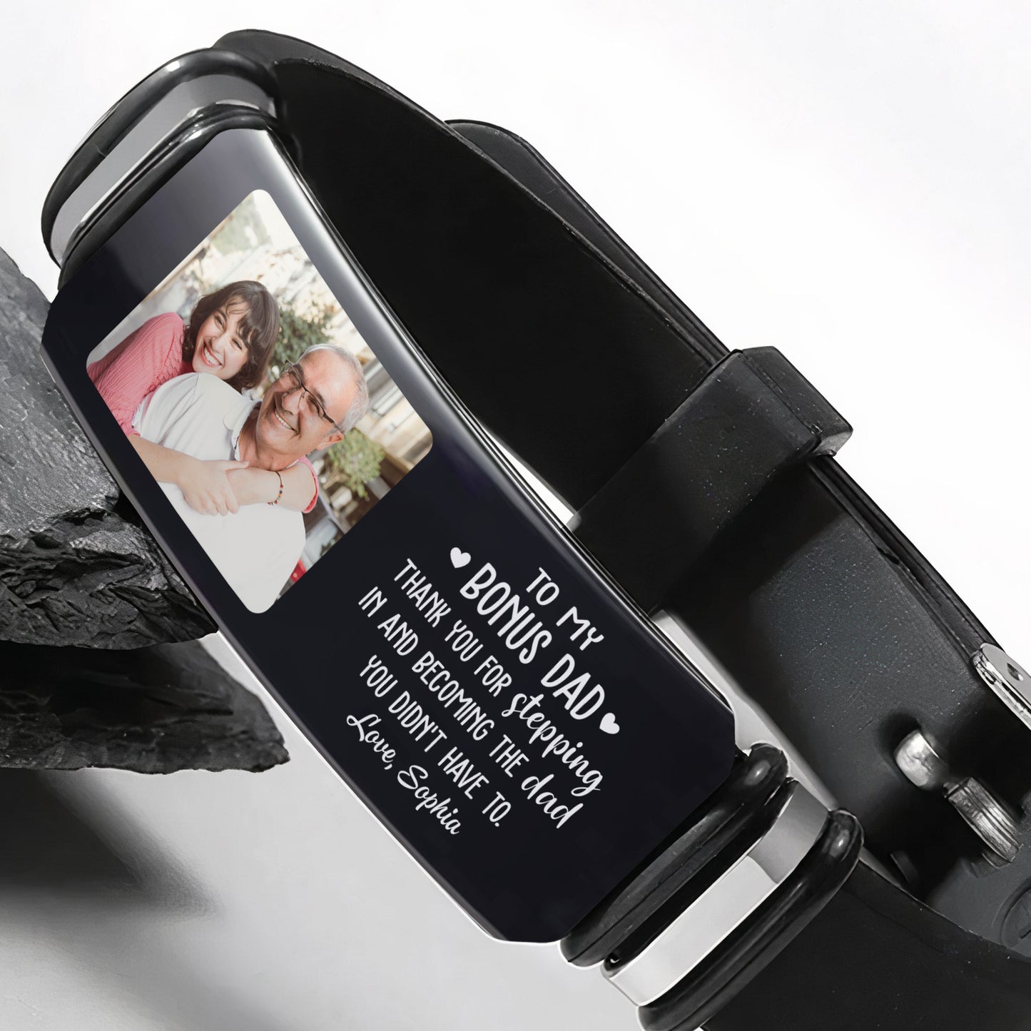 To My Bonus Dad Thank You For Stepping In - Personalized Photo Bracelet