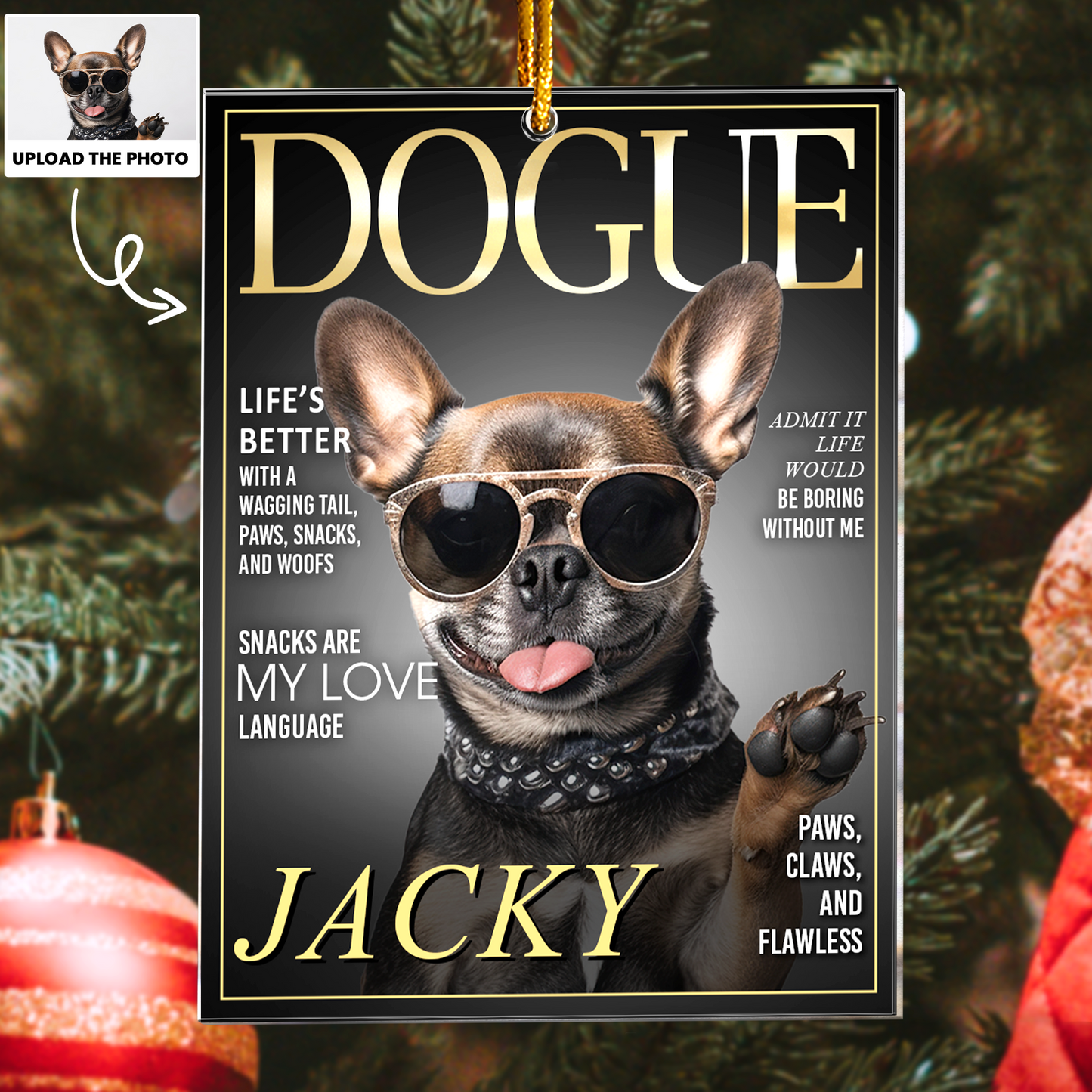 Pet Dogue Magazine - Custom Pet Portrait - Gifts For Dog Lovers, Cat Lovers - Personalized Acrylic Photo Ornament