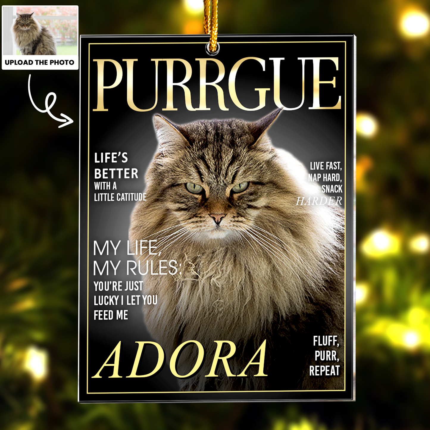 Pet Dogue Magazine - Custom Pet Portrait - Gifts For Dog Lovers, Cat Lovers - Personalized Acrylic Photo Ornament