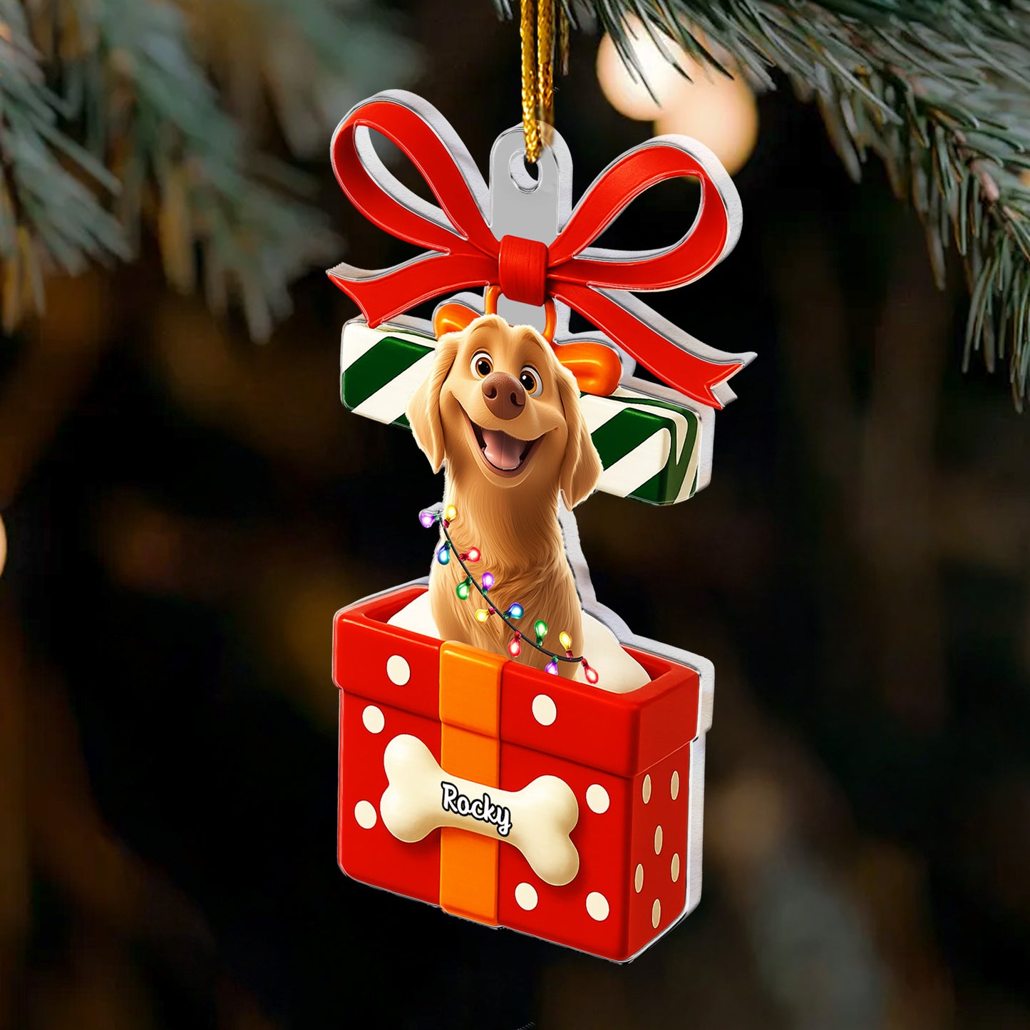 Pet In Present Box - Personalized Acrylic Ornament