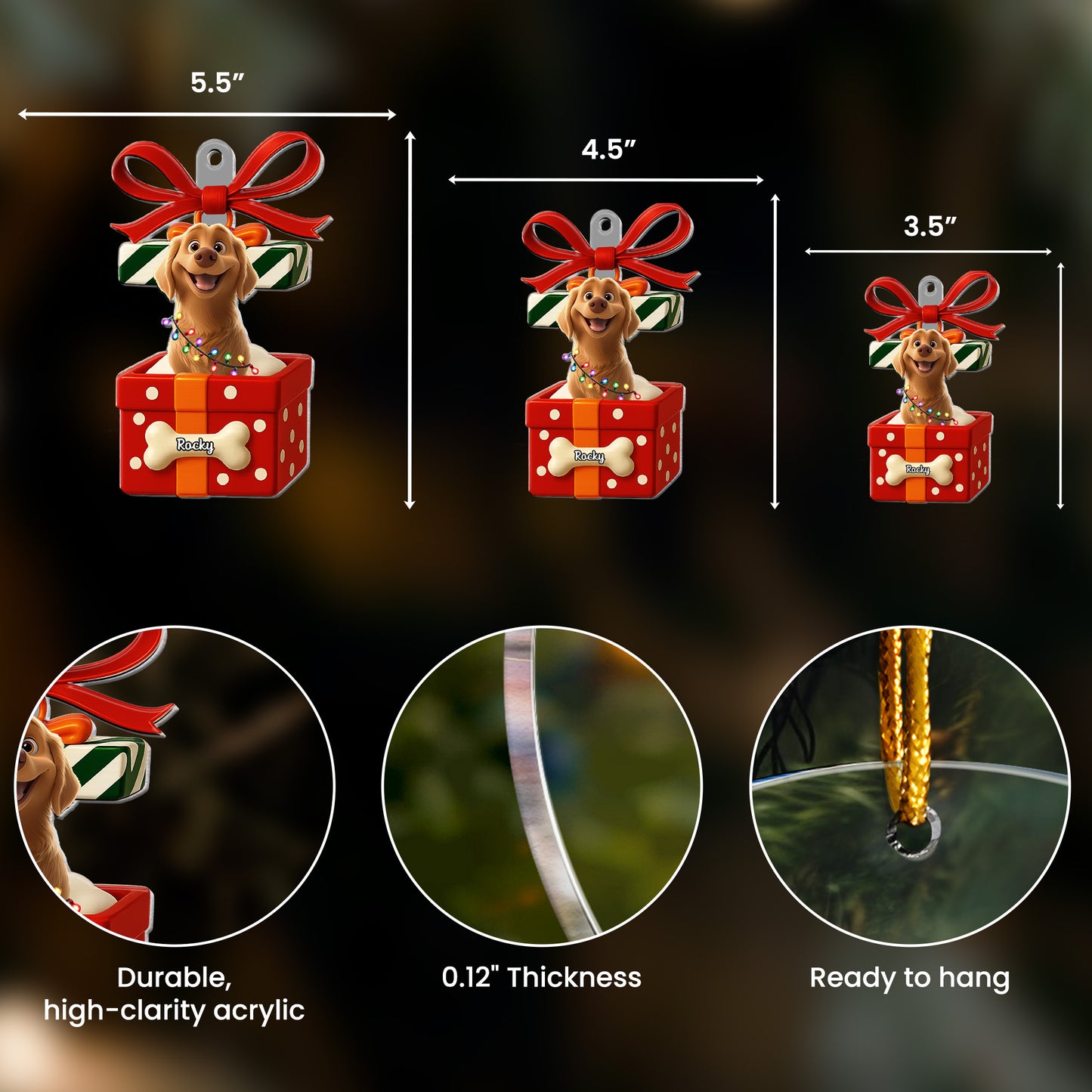 Pet In Present Box - Personalized Acrylic Ornament