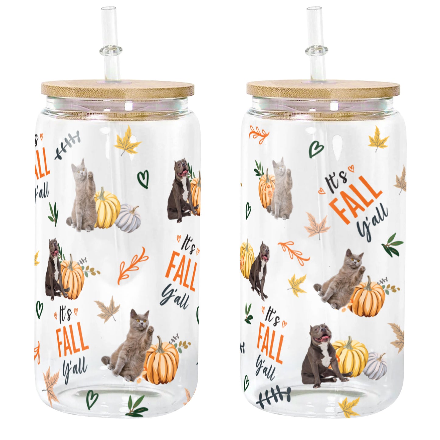 Pet It's Fall Y'All - Personalized Photo Clear Glass Cup