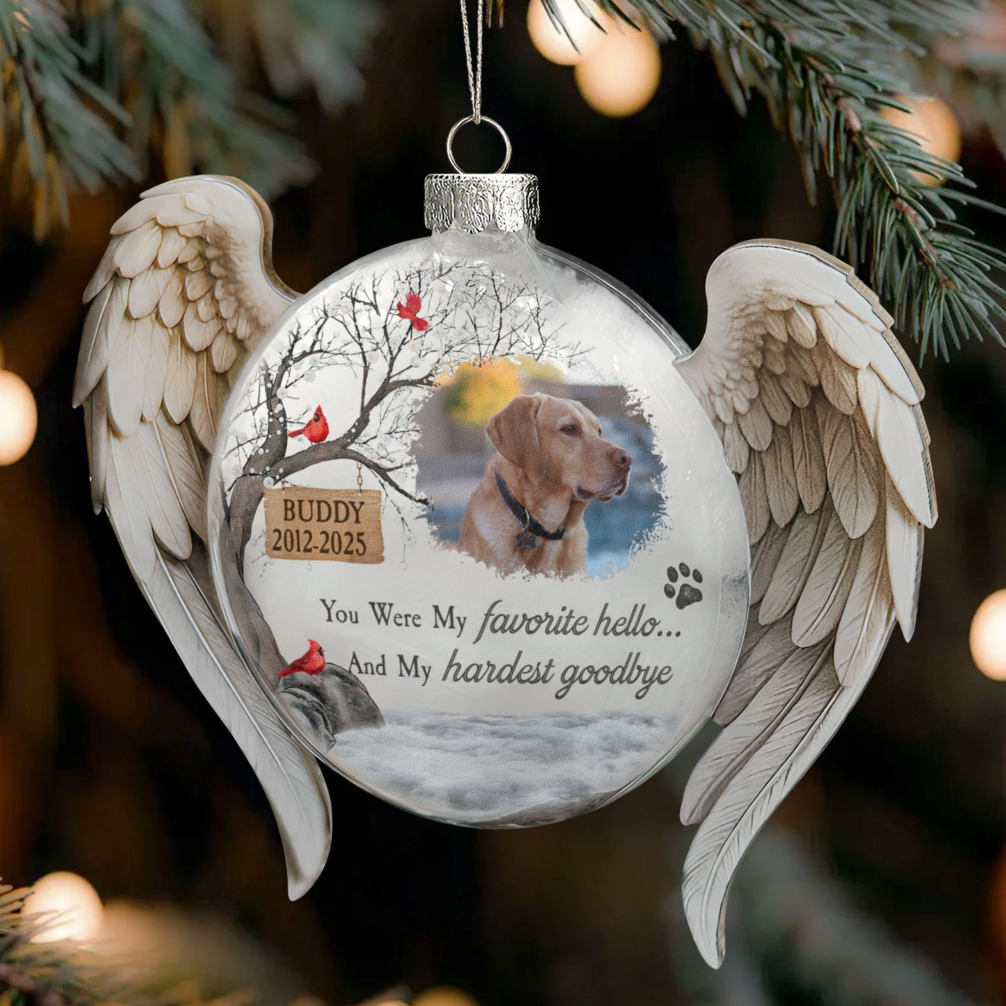 Pet Loss Christmas Ornament Forever In My Heart - Personalized Memorial Glass Photo Ornament