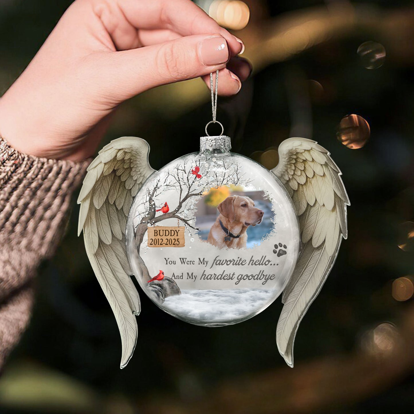 Pet Loss Christmas Ornament Forever In My Heart - Personalized Memorial Glass Photo Ornament