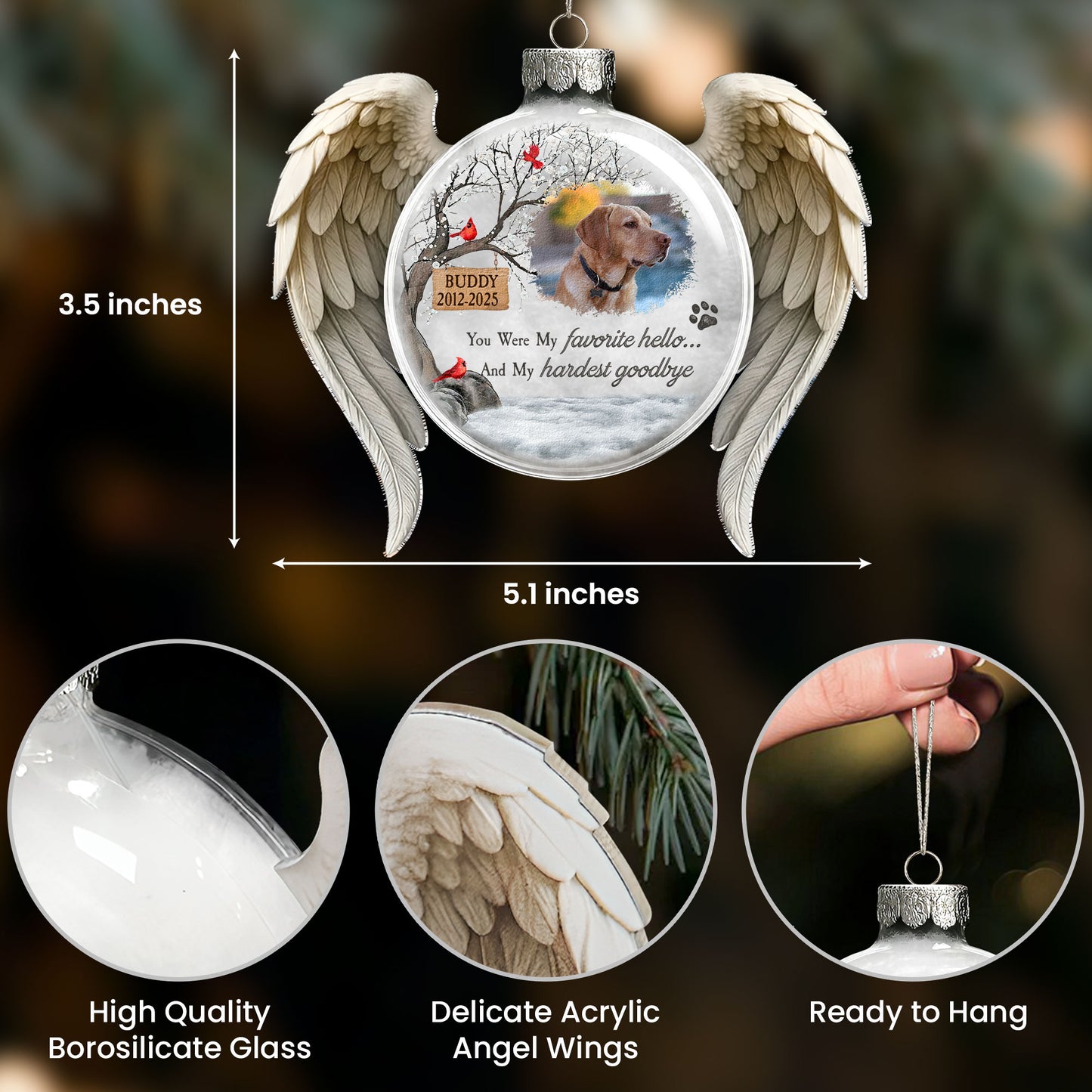 Pet Loss Christmas Ornament Forever In My Heart - Personalized Memorial Glass Photo Ornament