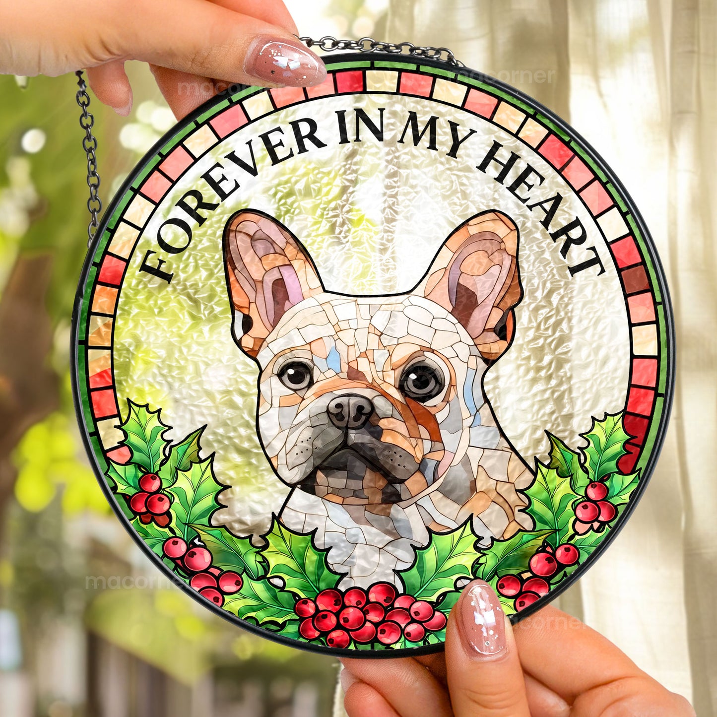 Pet Loss Forever In My Heart - Personalized Photo Stained Glass Window Hanging Suncatcher