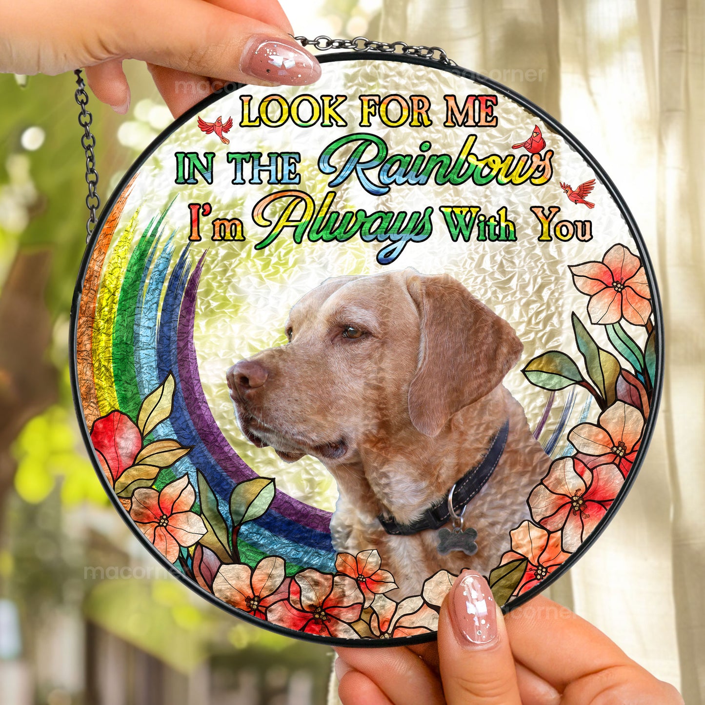 Pet Loss In The Rainbows - Personalized Photo Stained Glass Window Hanging Suncatcher