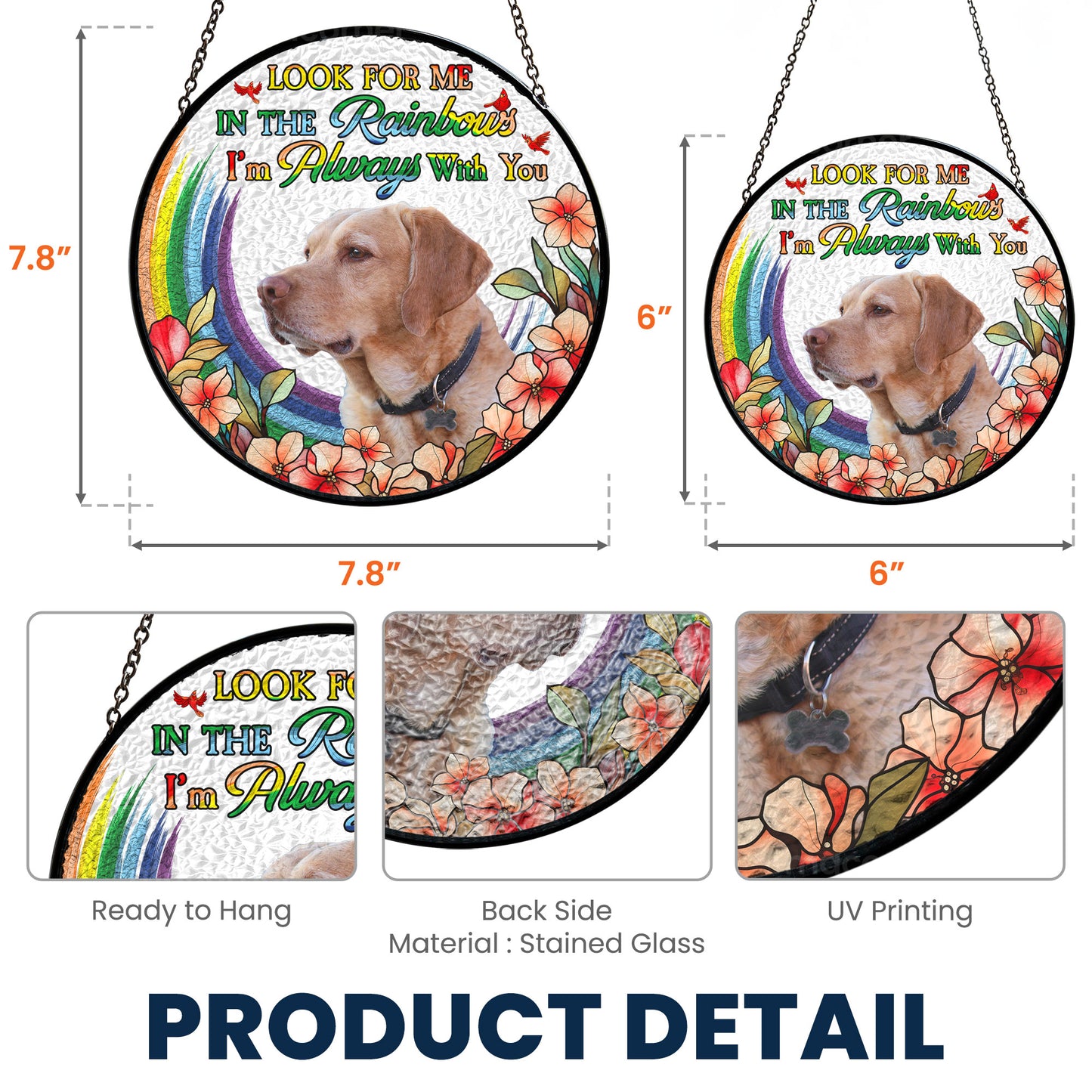 Pet Loss In The Rainbows - Personalized Photo Stained Glass Window Hanging Suncatcher