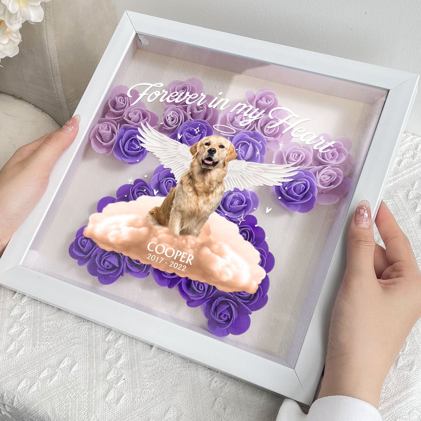 Pet Loss - Paw Print - Personalized Flower Shadow Box