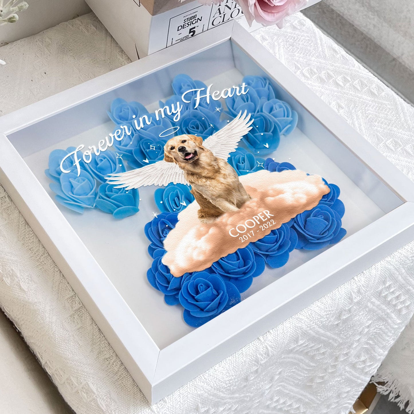 Pet Loss - Paw Print - Personalized Flower Shadow Box