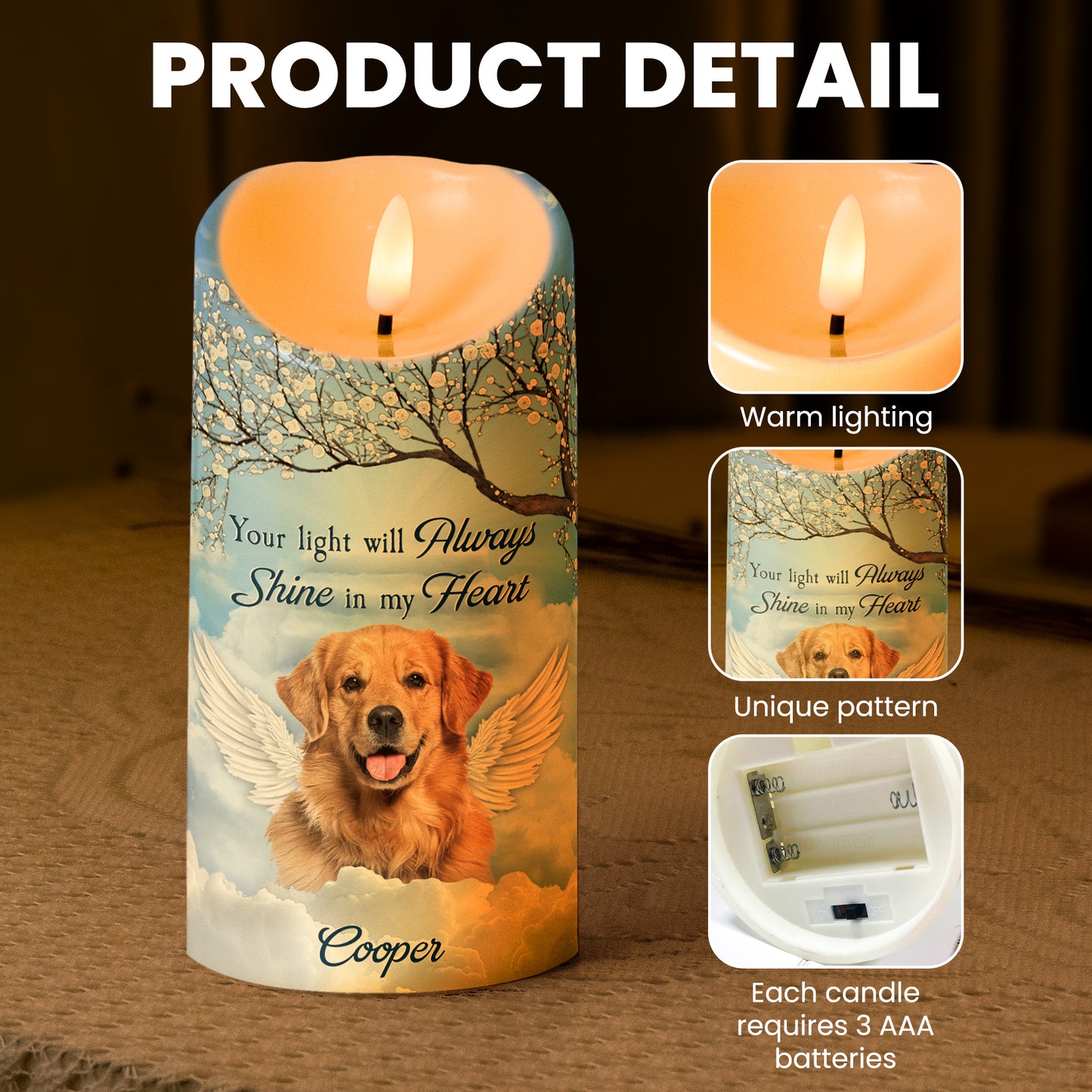 Pet Loss Your Light Will Always Shine In My Heart - Personalized Photo LED Candle