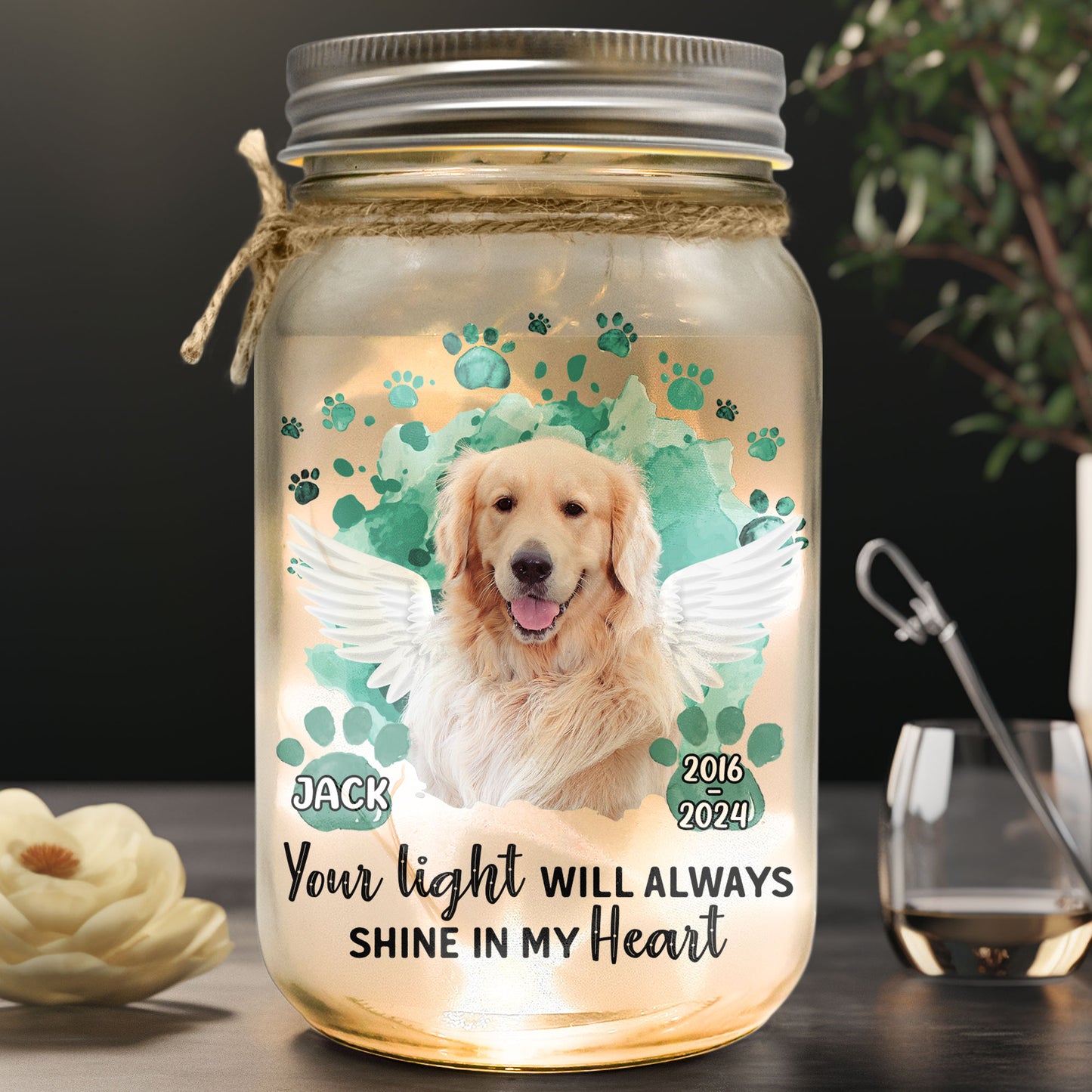 Pet Loss Your Light Will Always Shine In My Heart - Personalized Photo Mason Jar Light