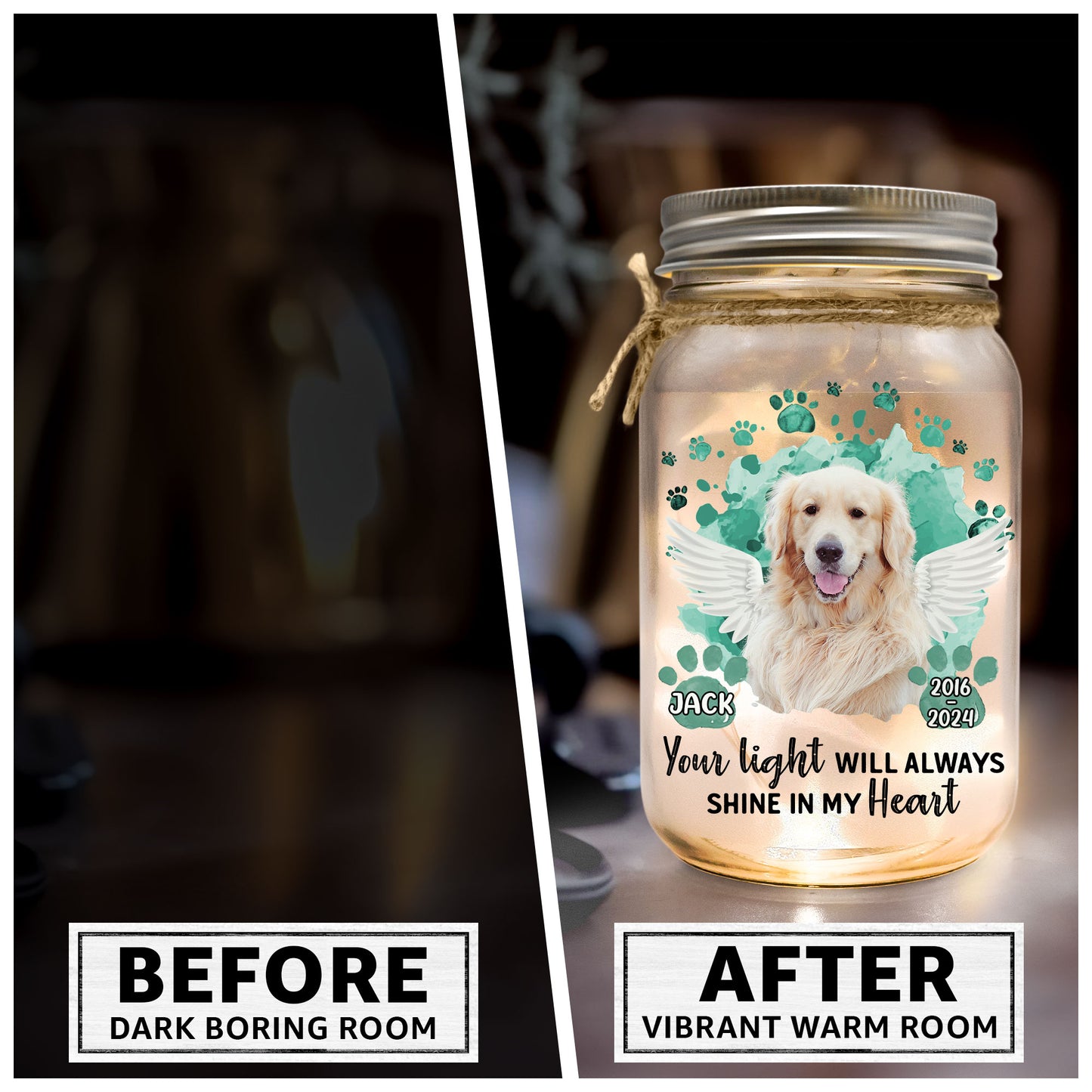 Pet Loss Your Light Will Always Shine In My Heart - Personalized Photo Mason Jar Light