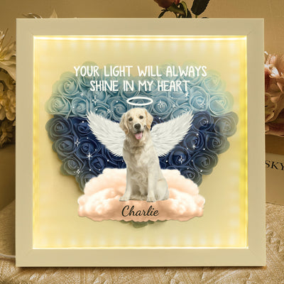Pet Loss Your Light Will Always Shine - Personalized Photo Flower Shadow Box With LED Light
