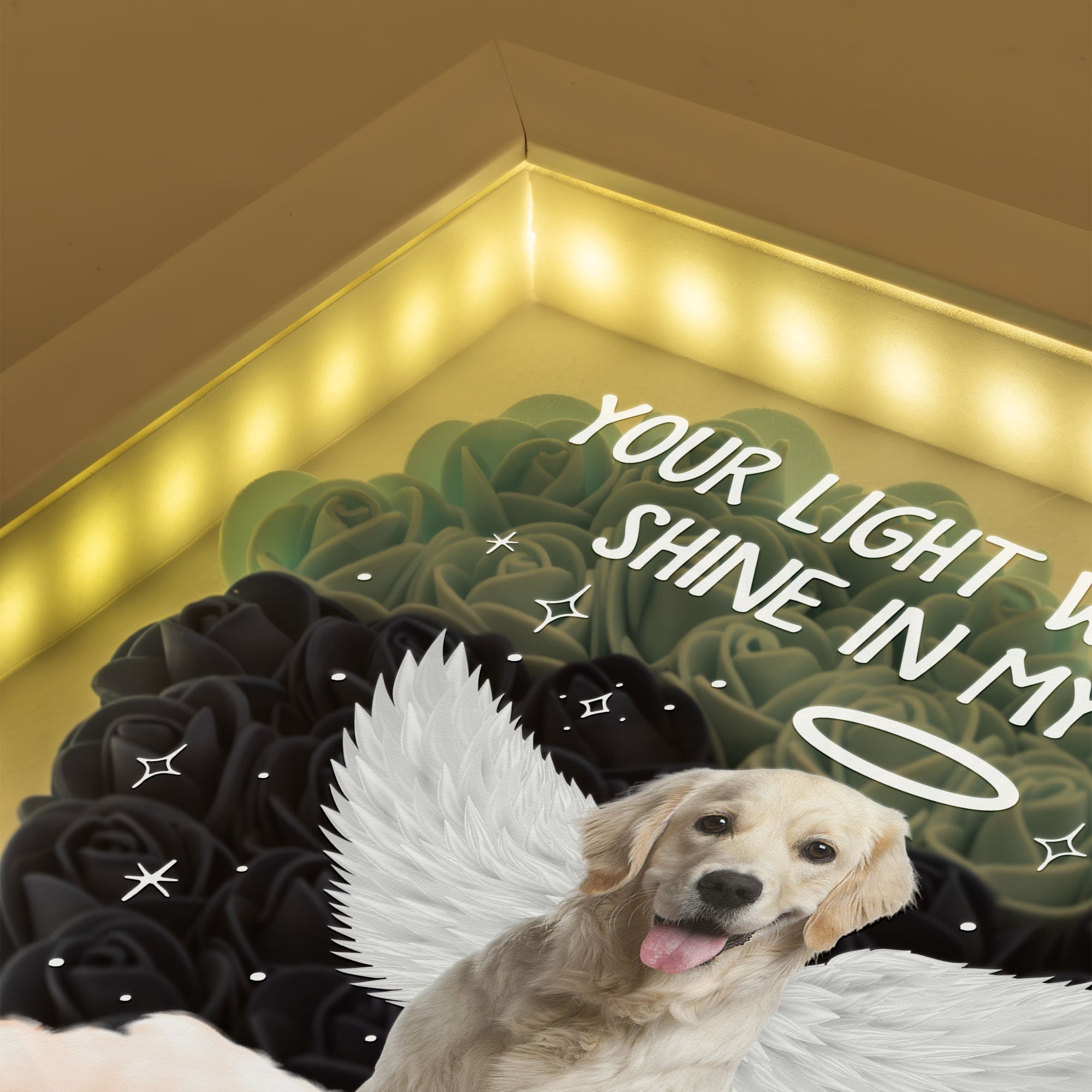 Pet Loss Your Light Will Always Shine - Personalized Photo Flower Shadow Box With LED Light