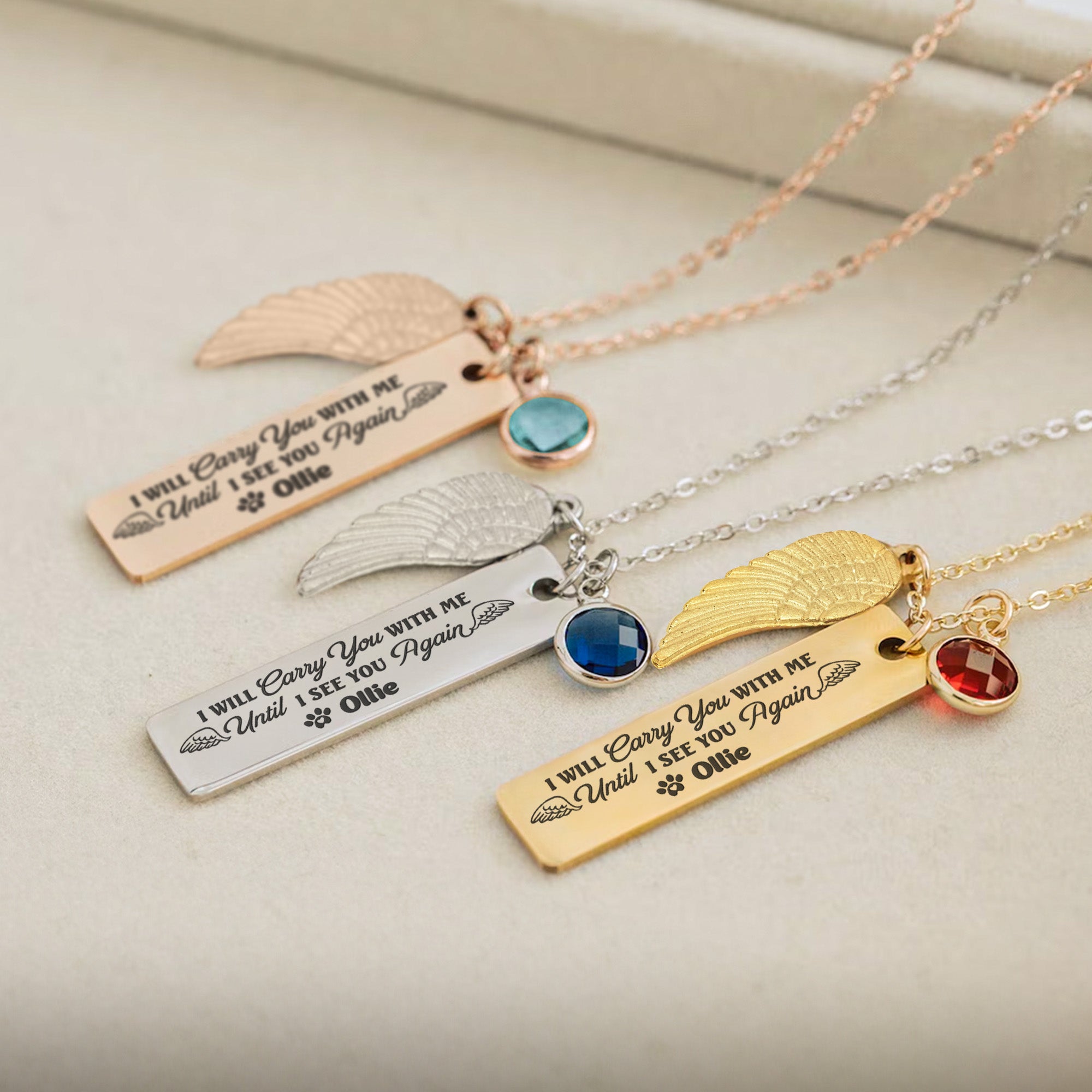 Pet Memorial I Will Carry You With Me - Personalized Birthstone Memorial Necklace