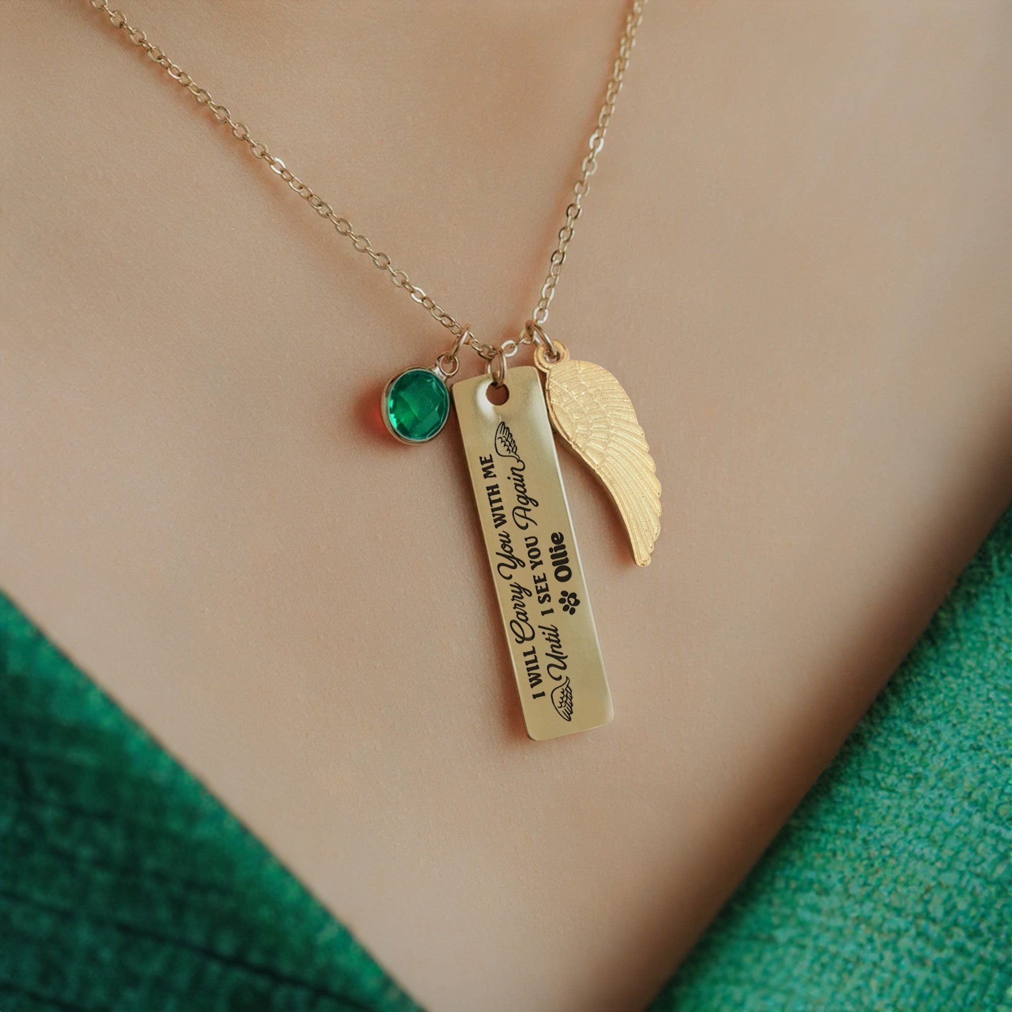 Pet Memorial I Will Carry You With Me - Personalized Birthstone Memorial Necklace