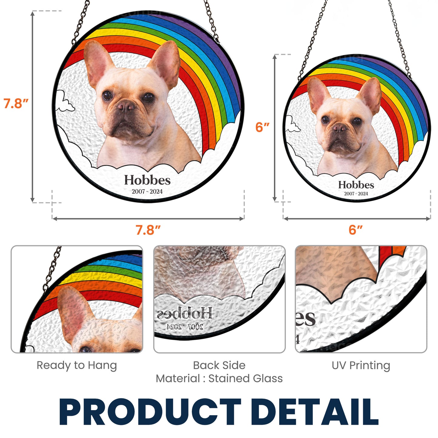 Pet Memorial Rainbow - Personalized Photo Stained Glass Window Hanging Suncatcher