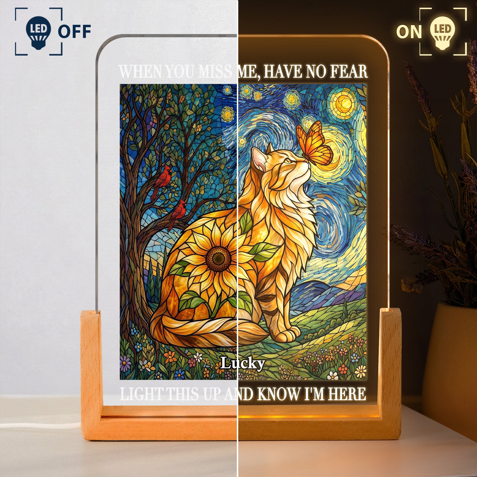 Custom Photo Pet Memorial Stained Glass Sunflower - Personalized Night Light 3