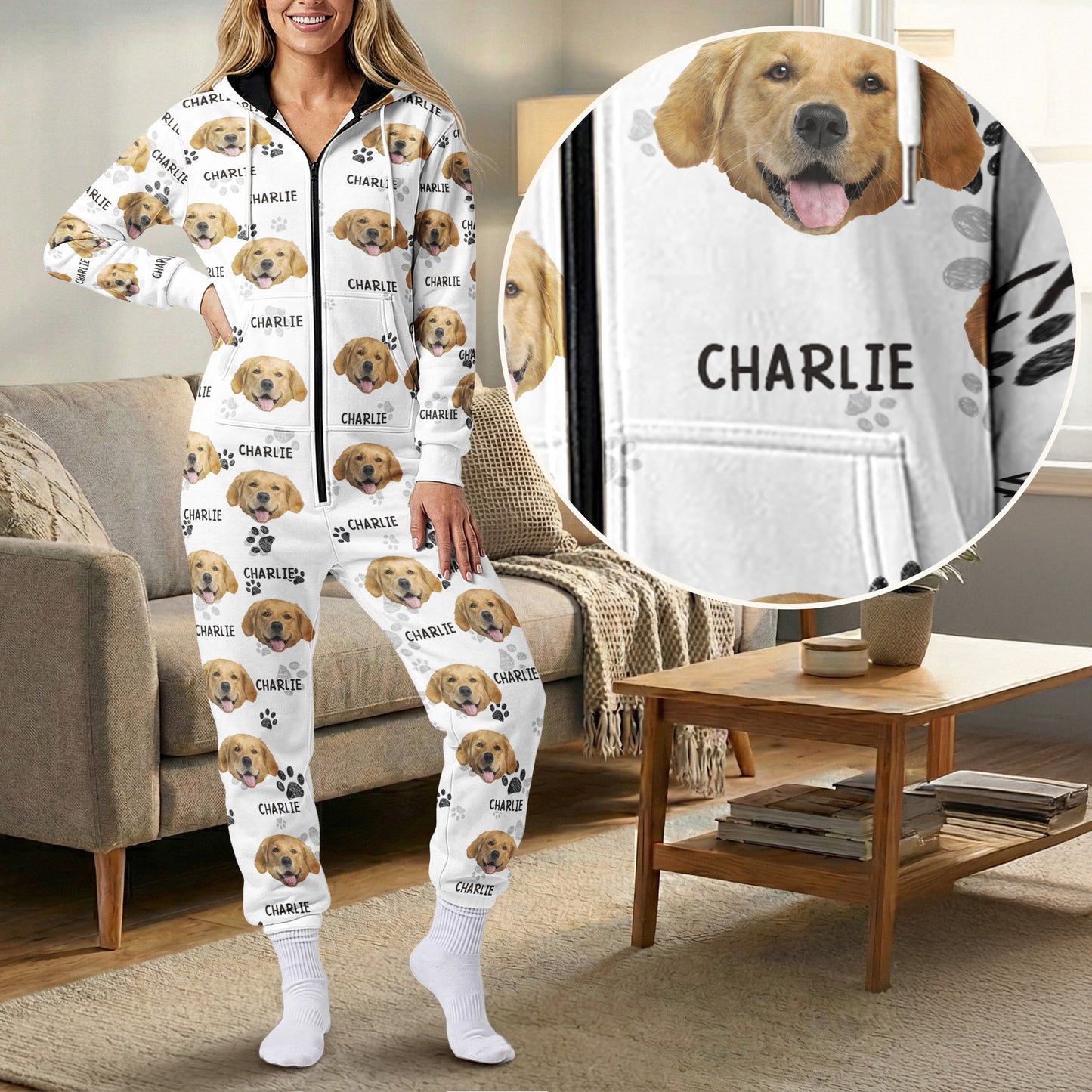 Pet Pattern - Personalized Photo Hooded Jumpsuit