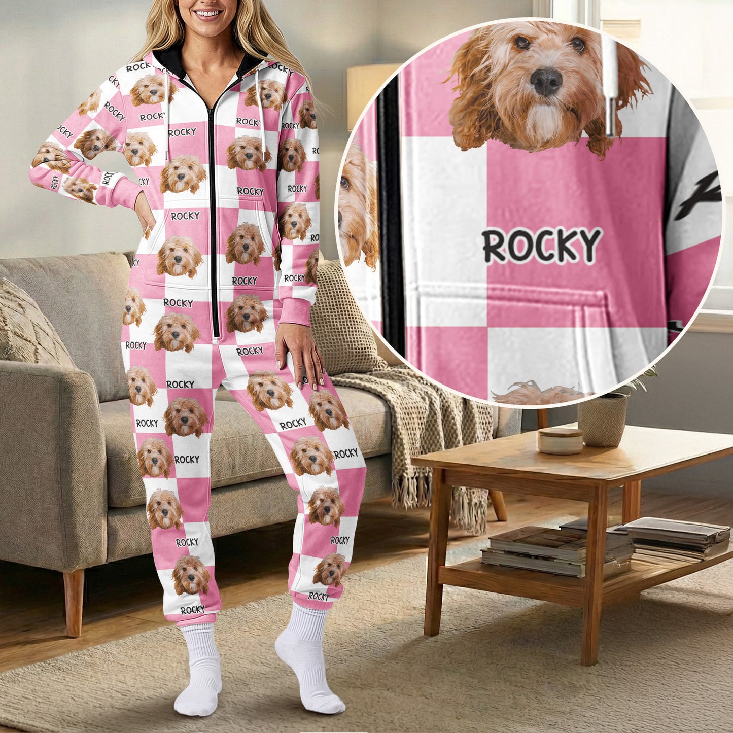 Pet Pattern - Personalized Photo Hooded Jumpsuit